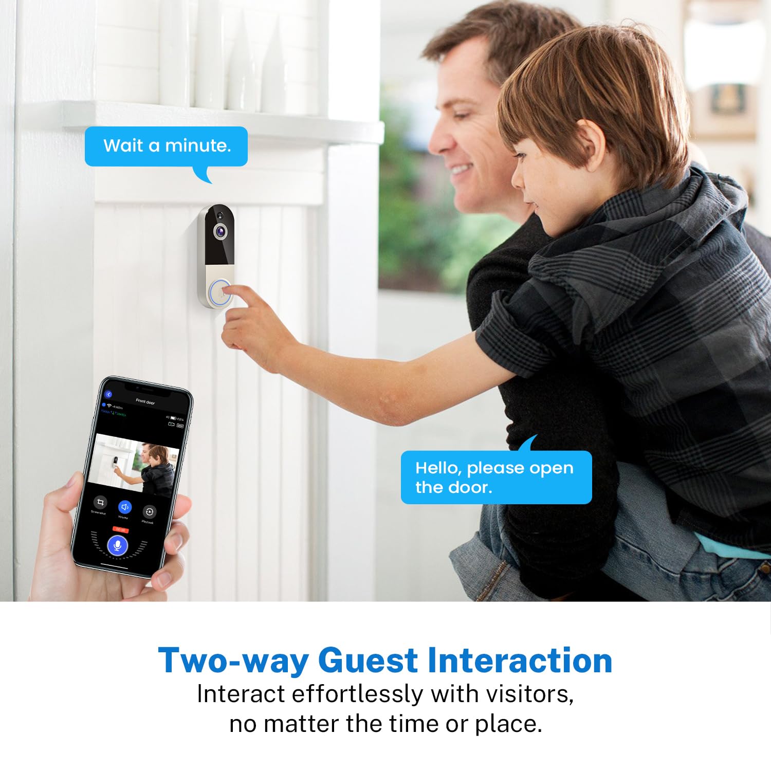 Home Security 1080p WiFi Video Doorbell Camera Wireless, 2-Way Audio, Cloud Storage, Live Image, Motion Detection, Night Vision, 2.4Ghz WiFi, Indoor Surveillance, Real-Time Alert - 3