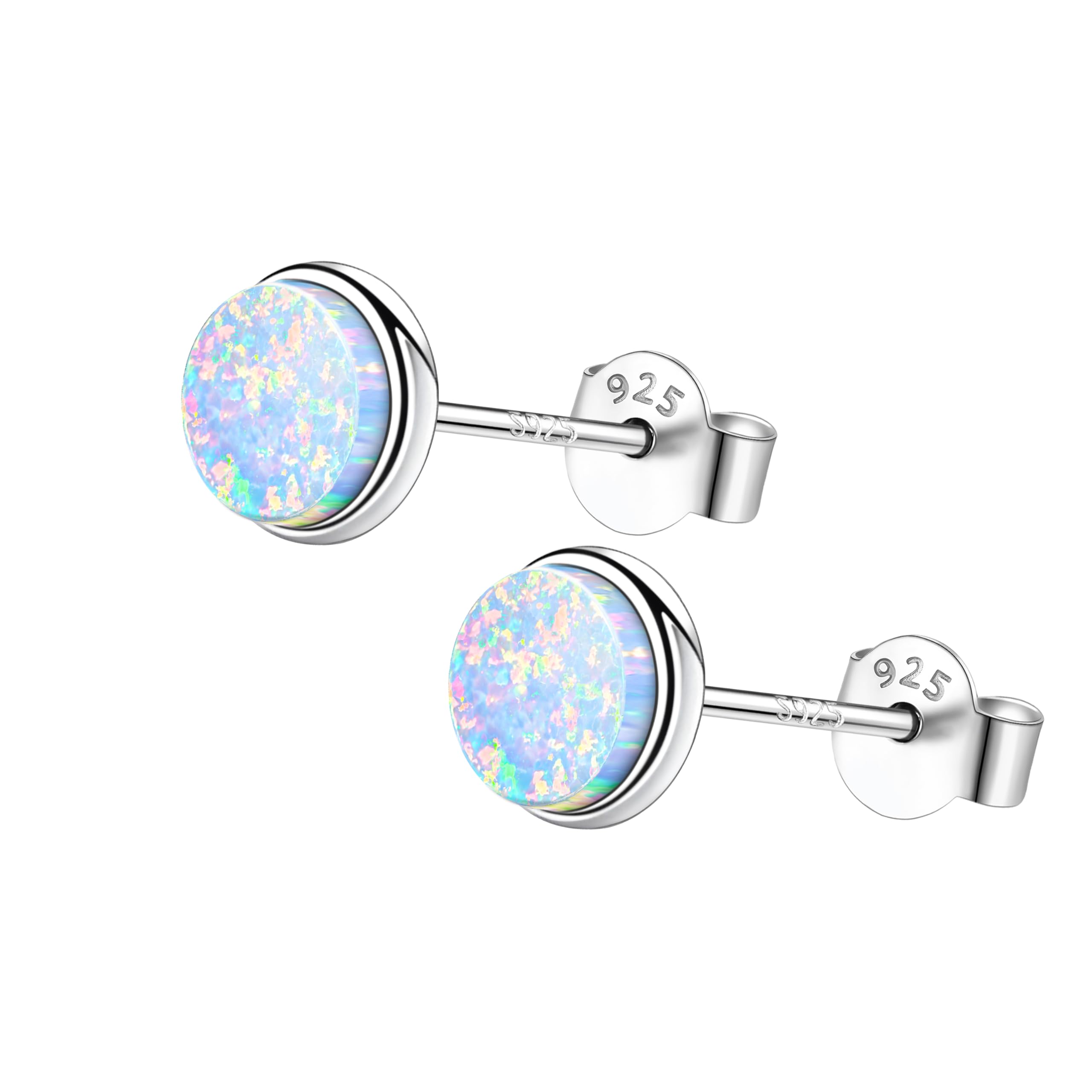 KristLand Opal Ohrstecker 925 Sterling Silber klein rund Geschenk Schmuck Ohrringe Damen Mädchen Muttertag Weihnachten Valentinstag