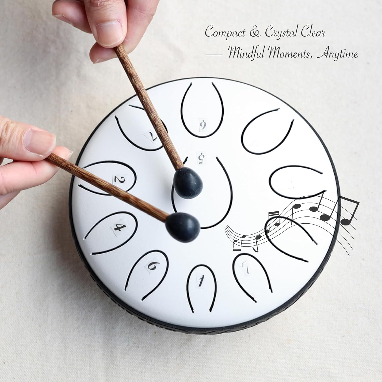 Steel Tongue Drum 6 Inch 11 Notes D Major – Rain Drum Style Calming Sound Healing Instrument for Meditation, Relaxation & Yoga – Easy for Beginners with Full Accessories Gift Set(Snow White)