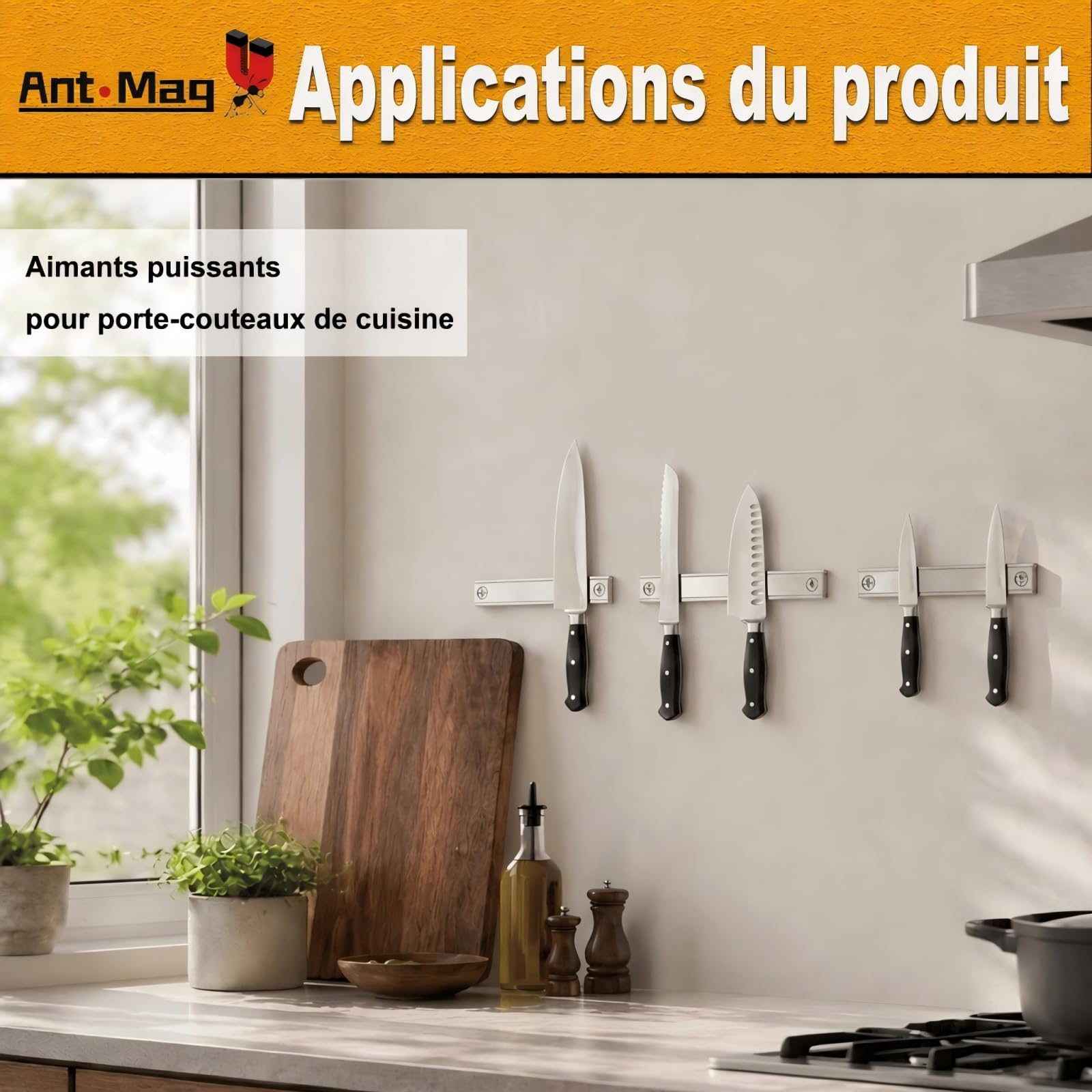 Ant Mag Imanes de maceta rectangulares de neodimio 66 lb Fuerza de tracción 60 x 13,5 x 5 mm Juego de 8 con agujero avellanado imanes sólidos de tierra rara de grado industrial para el hogar