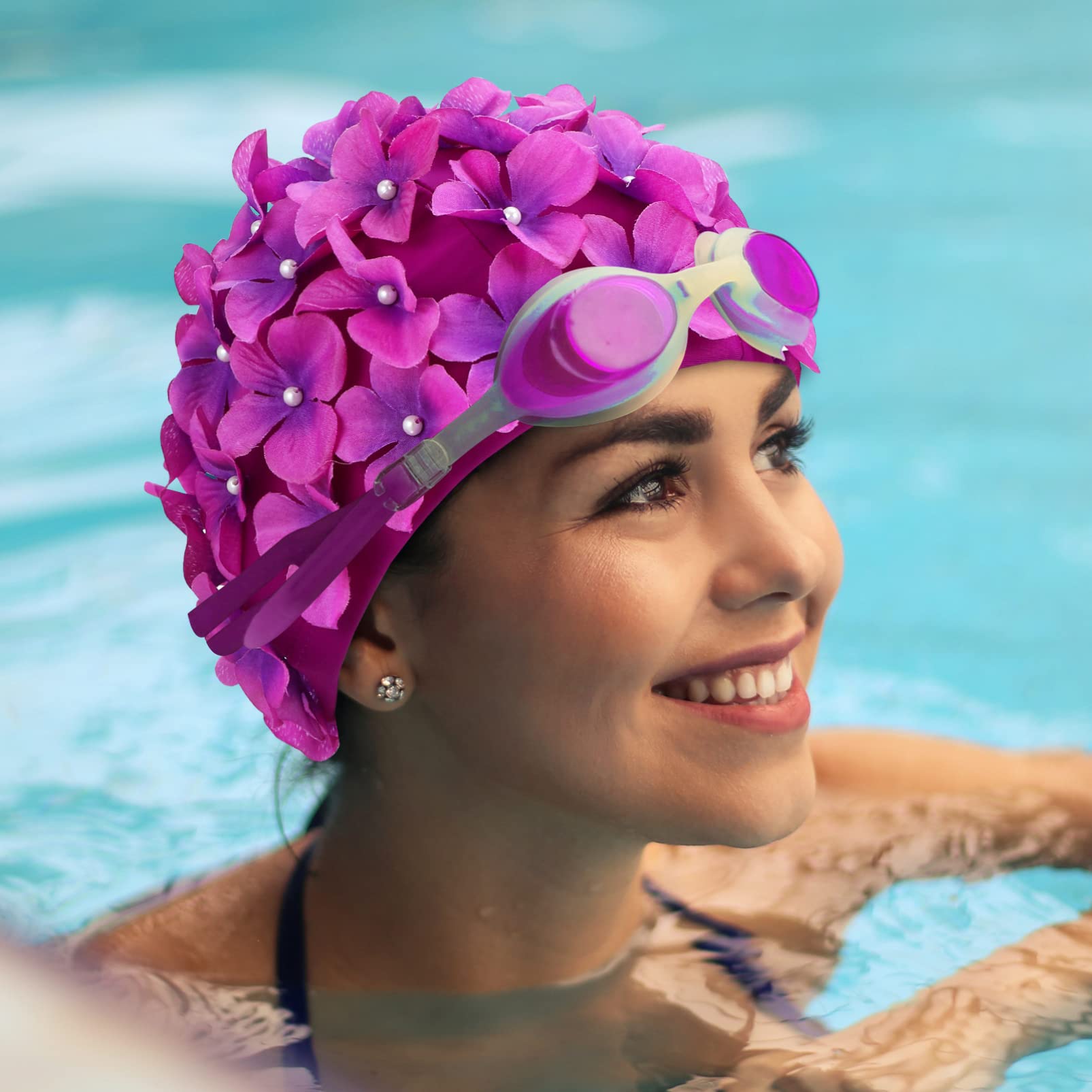 Toddmomy 4stücke Schwimmkappen Mit Blumenmotiv Atmungsaktive Und Elastische Badekappen Handgefertigte Blütenblatt-badehaube Für Langhaarige