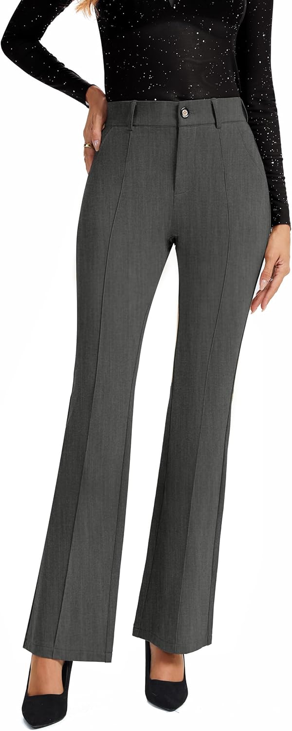 FUNYYZO Dress Work Pants Women's Stretchy Bootcut Leg Button Slacks Trousers with Pockets Casual Outfits - Image 4