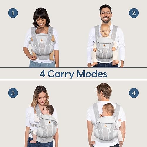 Miniatura 2 de Ergobaby Portabebés de malla transpirable para todas las posiciones de transporte con soporte lumbar mejorado y flujo de aire 7-45 libras Omni Gris