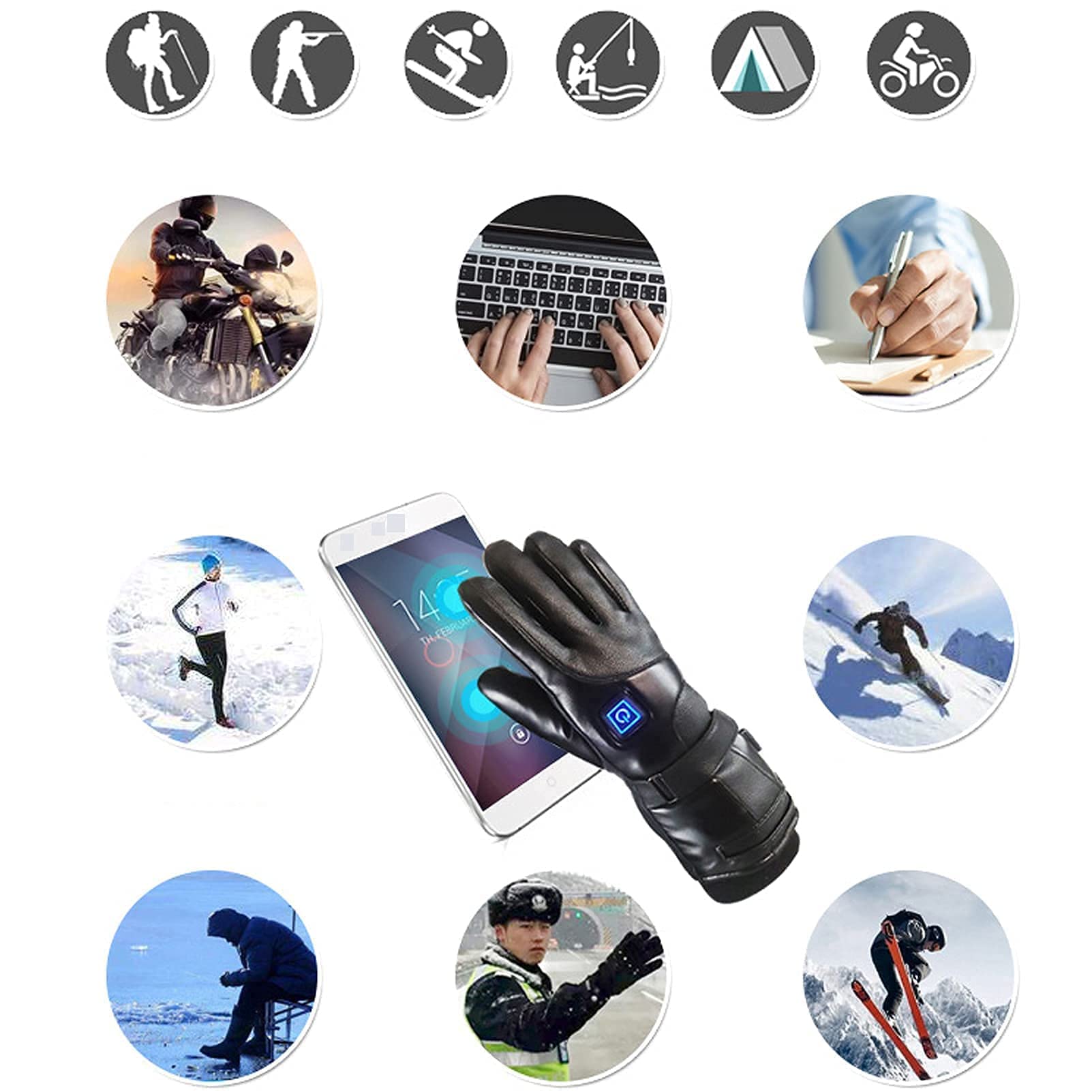 Guantes térmicos, 7.4V 4000mAh Batería Recargable Guantes térmicos eléctricos para Hombres Mujeres Guantes térmicos para Motocicleta Pantalla táctil Impermeable para Deportes Esquí