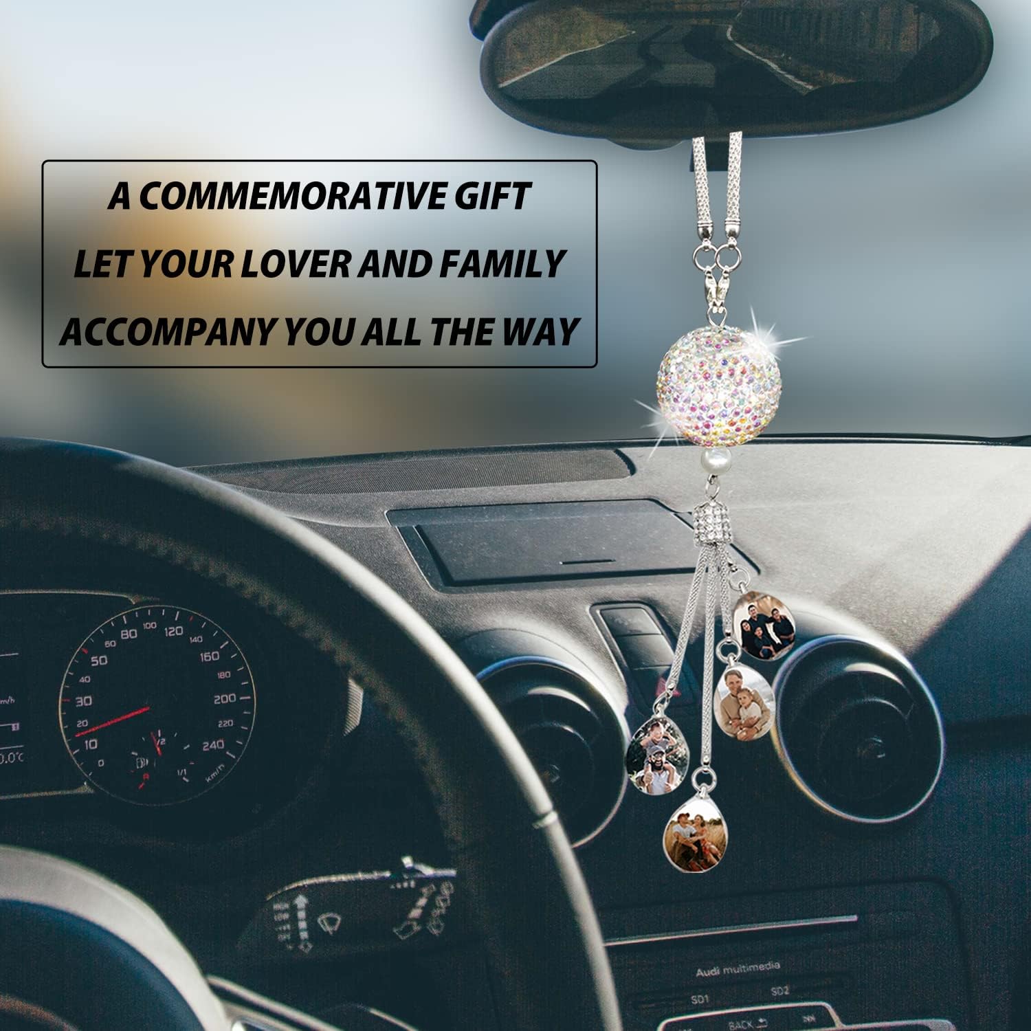 FolHaoth Personalized Photo Pendant Bling Car Mirror Accessories for Women Men Bling Love Heart Ball Crystal Car Rear View Mirror Charms Lucky Hanging Accessories BallDazzle image 5 of 6 B0BZ4RC6FR