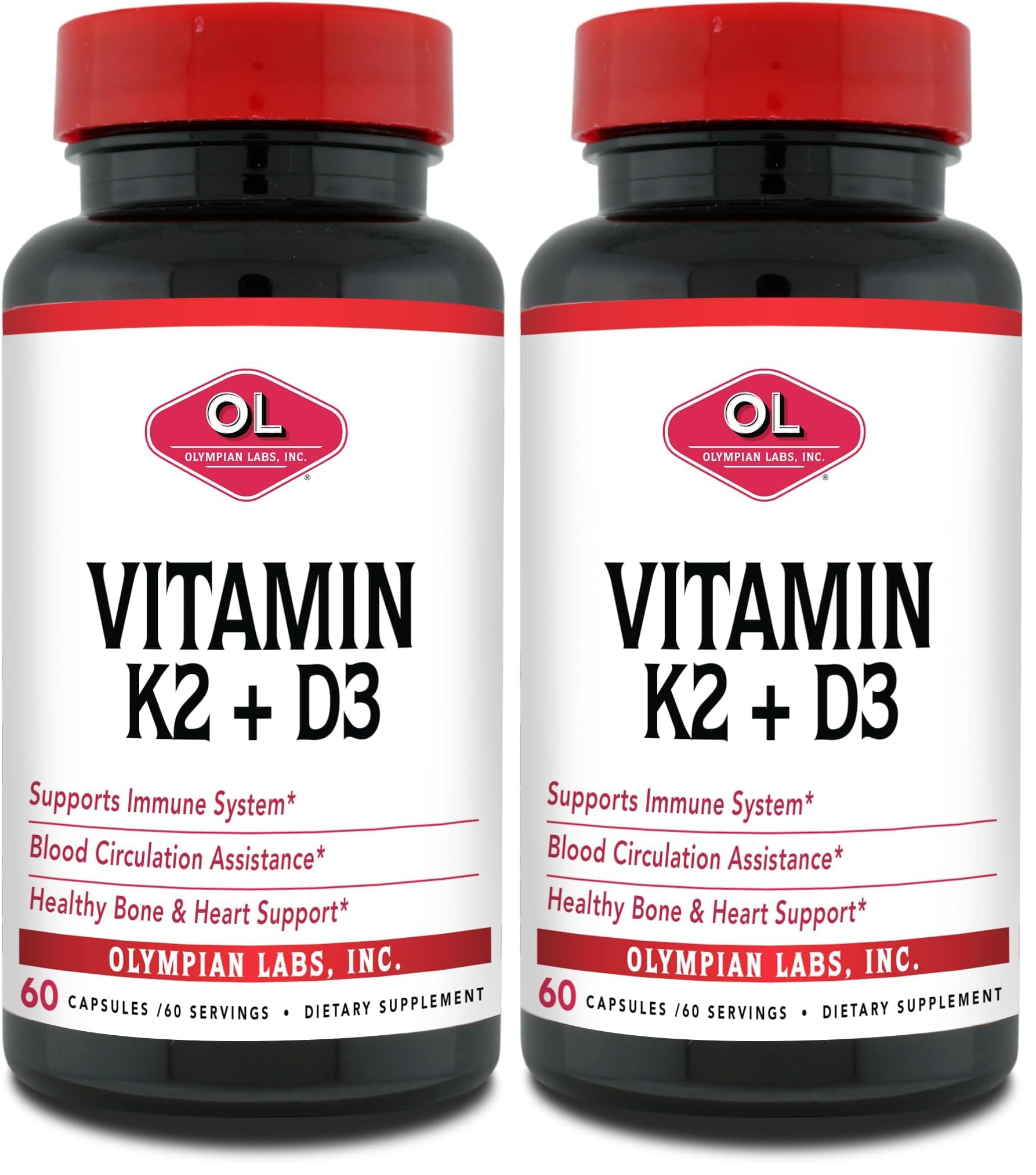 Olympian Labs Vitamin K2 + D3, 60 Servings, Supports Immune System, Bone and Heart Support, 60 Vegan Capsules (Pack of 2)