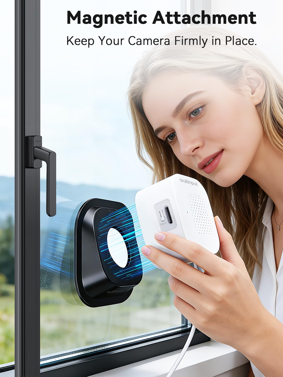 Outinput Solo cámara de seguridad para ventana de cámara, dirección 18 grados hacia abajo, montaje adhesivo (negro)