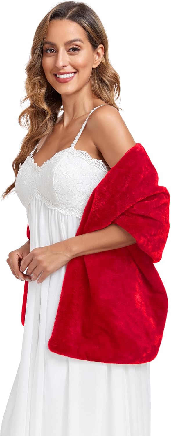 Faux Fur Shawl Wraps for Wedding Womens Soft Winter Scarf Shrug Formal Party - Image 3