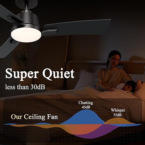 Miniatura 4 de Ventiladores de techo de 42 pulgadas con luces, ventilador de techo de perfil bajo, montaje empotrado moderno, reversible, 6 velocidades,