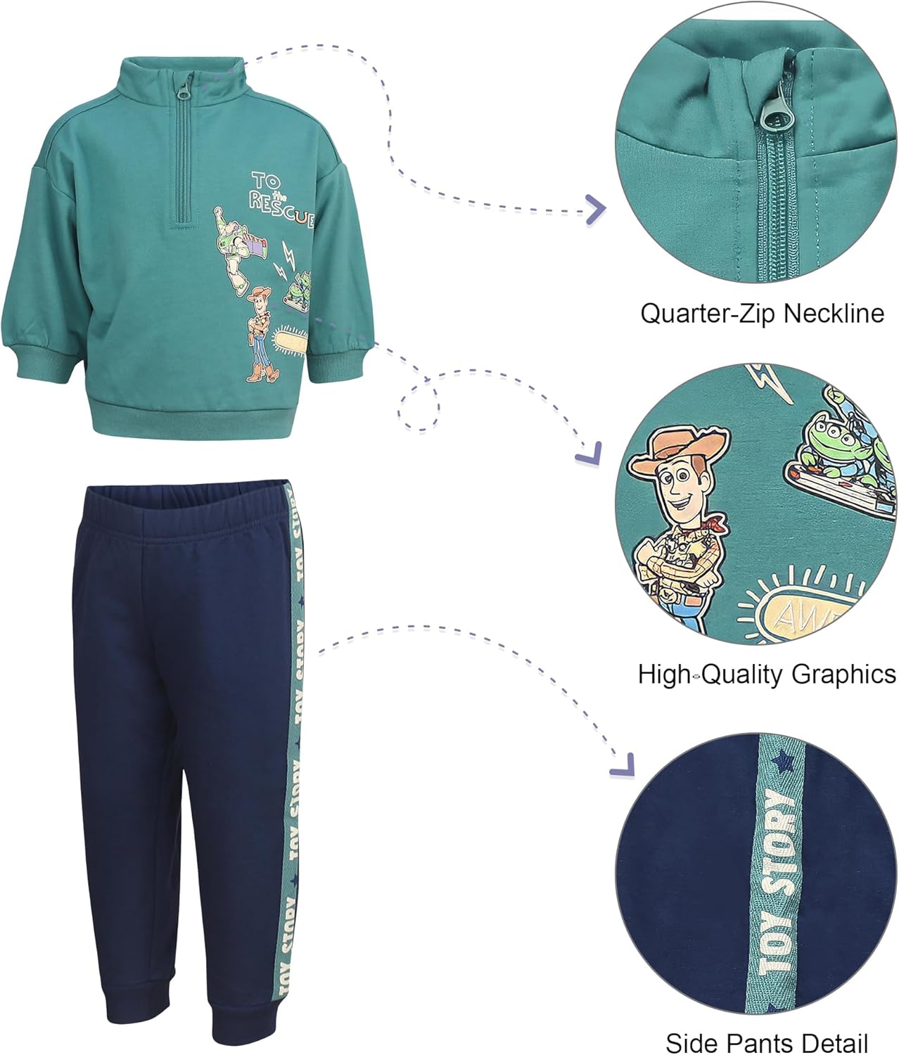 Magic Threadz Disney Clothes Baby Boys Quarter Zip Fleece Sweatshirt & Pants Set Mickey, Cars, Toy Story, Spiderman (12M-24M) - Image 6