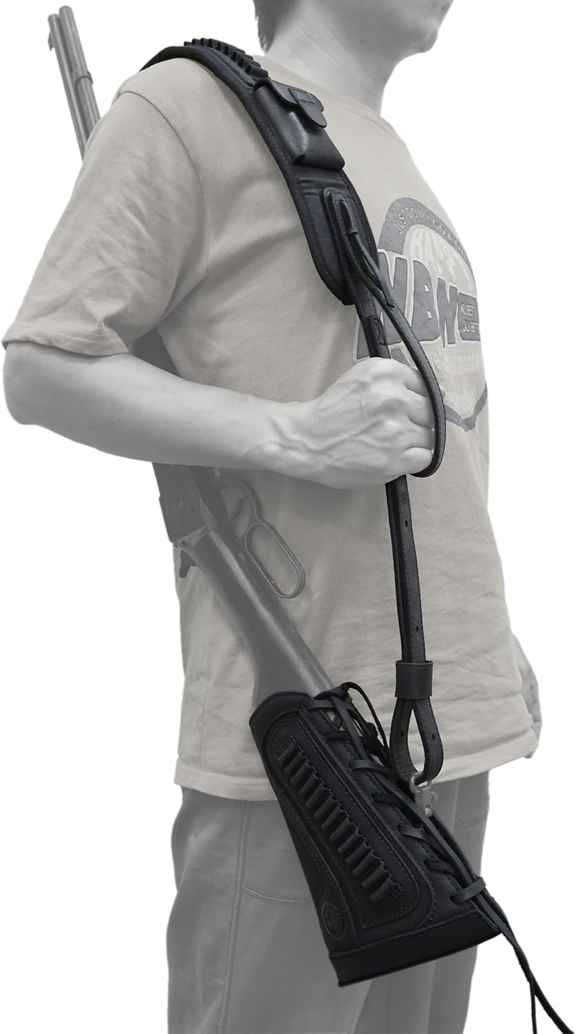 1 Set Leather Rifle Buttstock with Matching Gun Sling for .22 LR .17HMR.22MAG