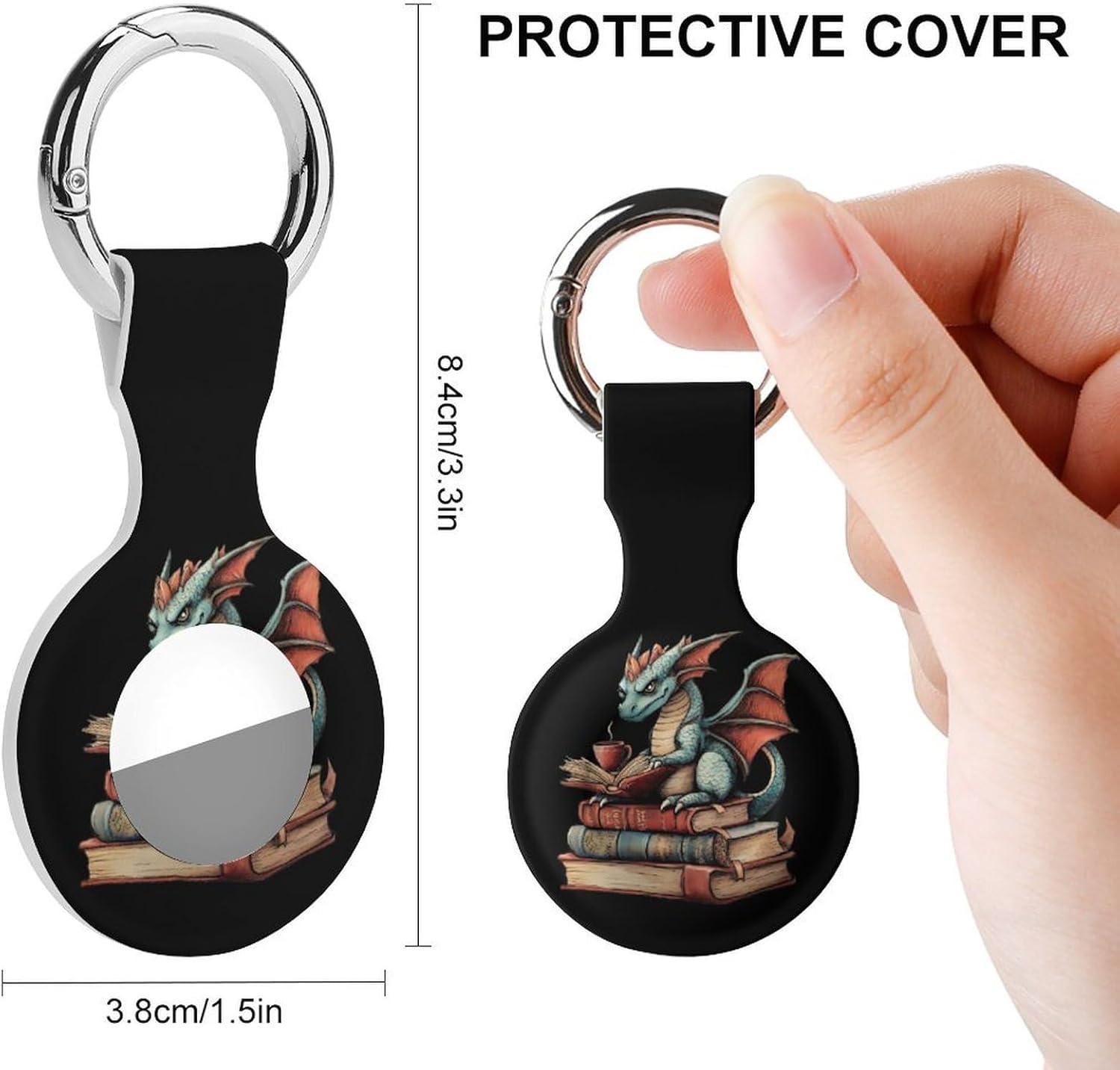 Dragon Sitting on Top of Books Case Compatible with AirTag Holder Cover with Keychain Ring for Bags Luggages