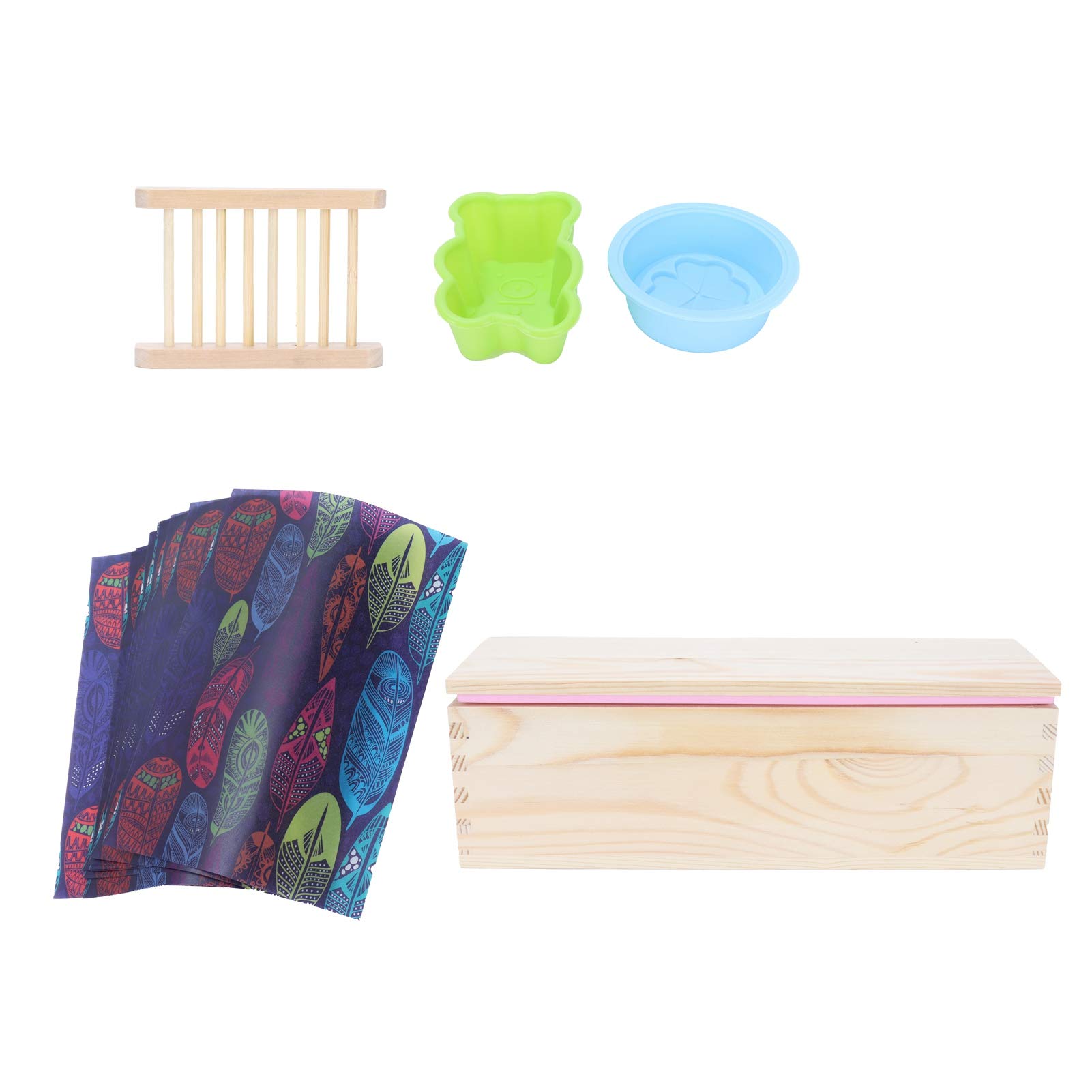 Juego de moldes de silicona para jabón DIY con rejilla para jabón en caja de madera y papel de regalo para jabón y horneado (Rosa)