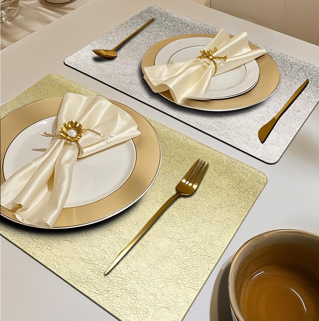 Faux Leather Table mats set of 6, Wipe Clean Place Mats for Table Non-Slip Washable Placemats - Image 2