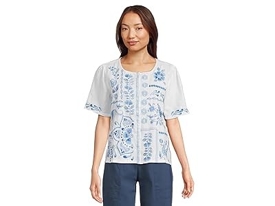 Johnny Was Linen Flutter Sleeve Blouse- Yadira Women