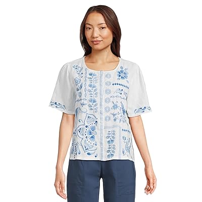Johnny Was Linen Flutter Sleeve Blouse Yadira Women