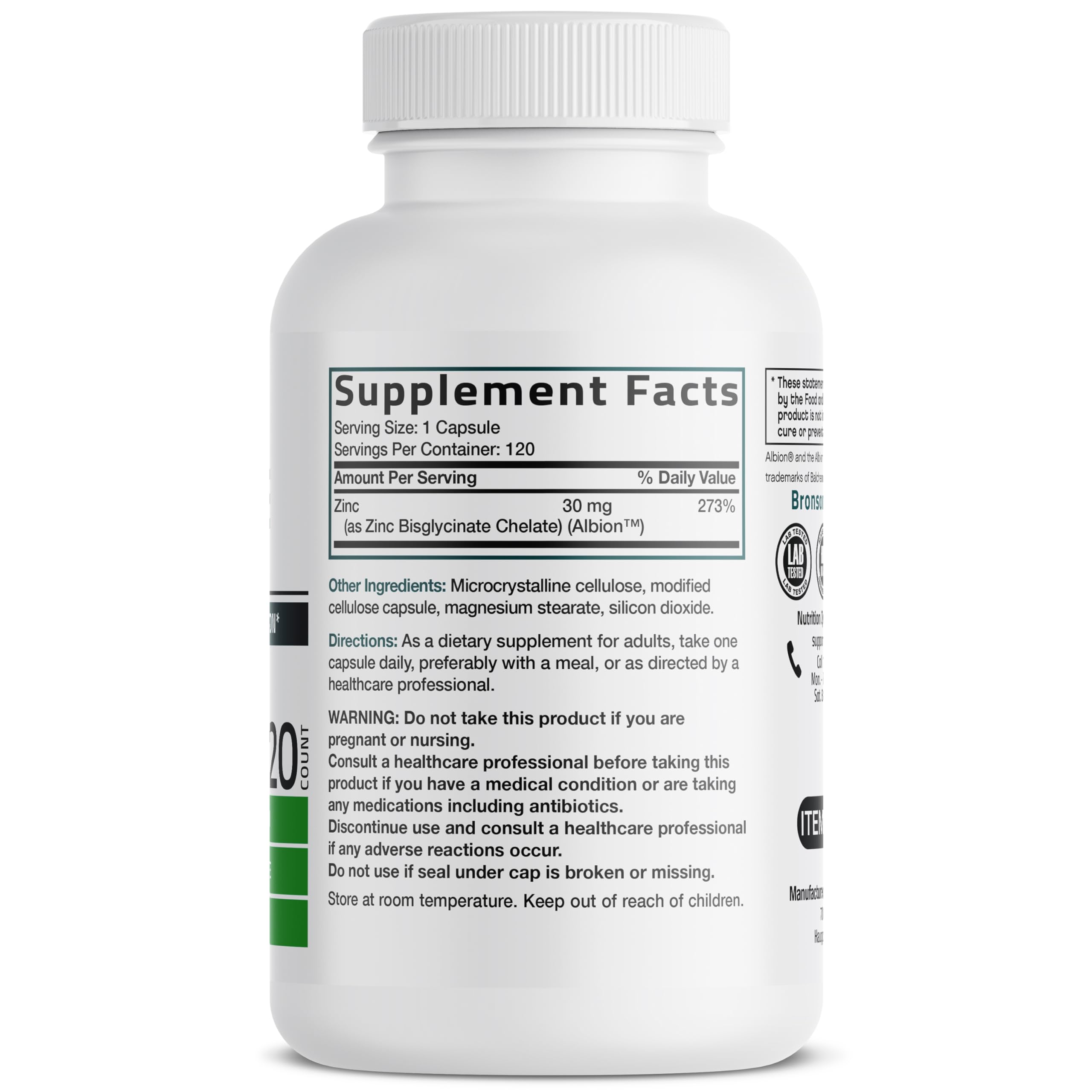 Bronson Zinc Glycinate 30 mg (Zinc Bisglycinate Chelate), 120 Capsules — Amazon image 2