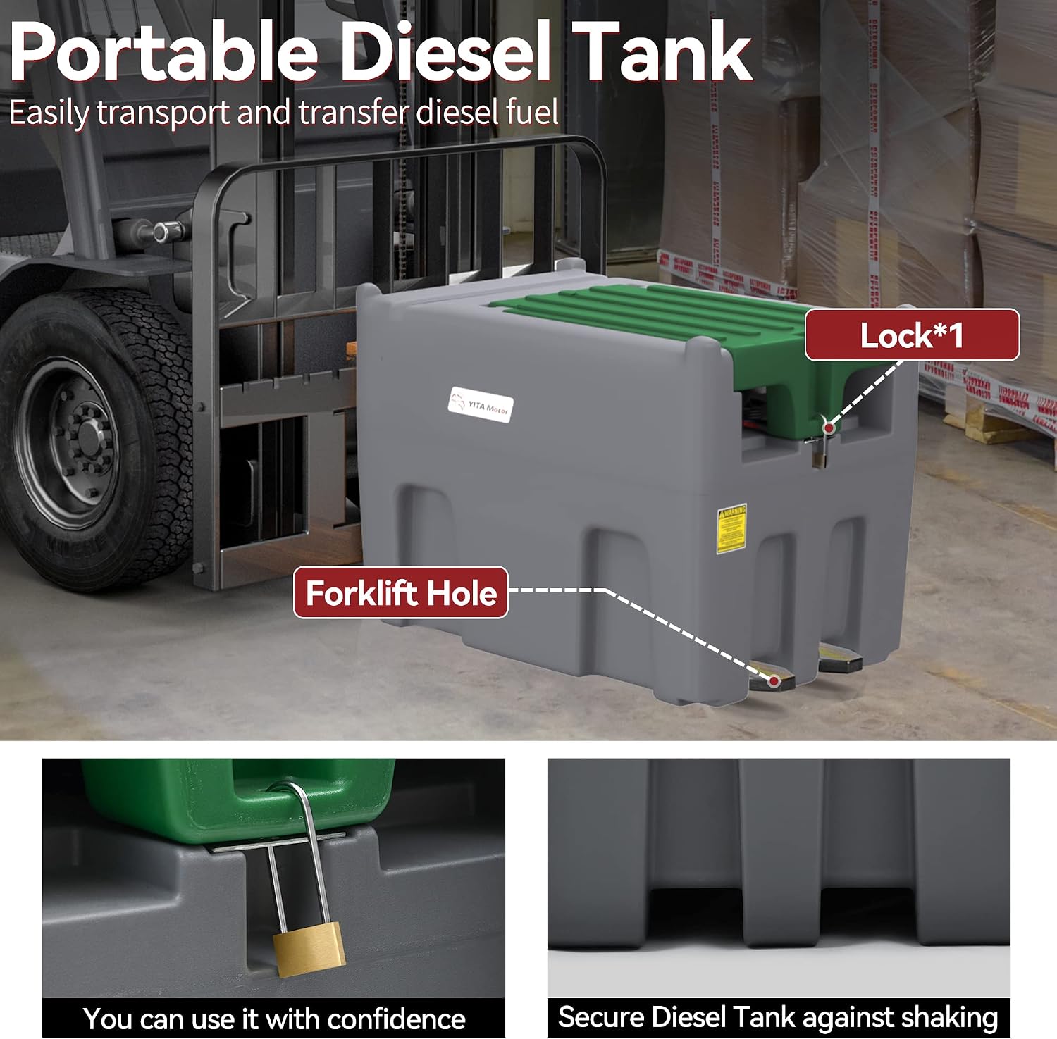 YITAMOTOR Portable Diesel Tank 116 Gallon, Diesel Fuel Tank with 12V Electric Transfer Pump with Auto Fueling Nozzle & 360°Swivel Connector 13.1ft Rubber Hose