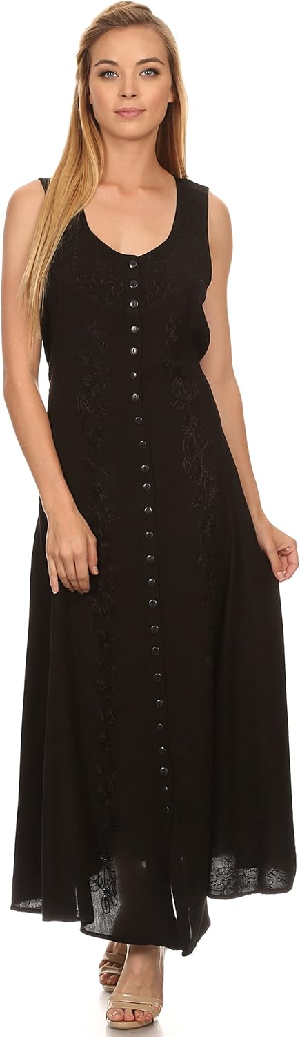 Sakkas Maya Floral Embroidered Sleeveless Button Up Rayon Dress - Image 5