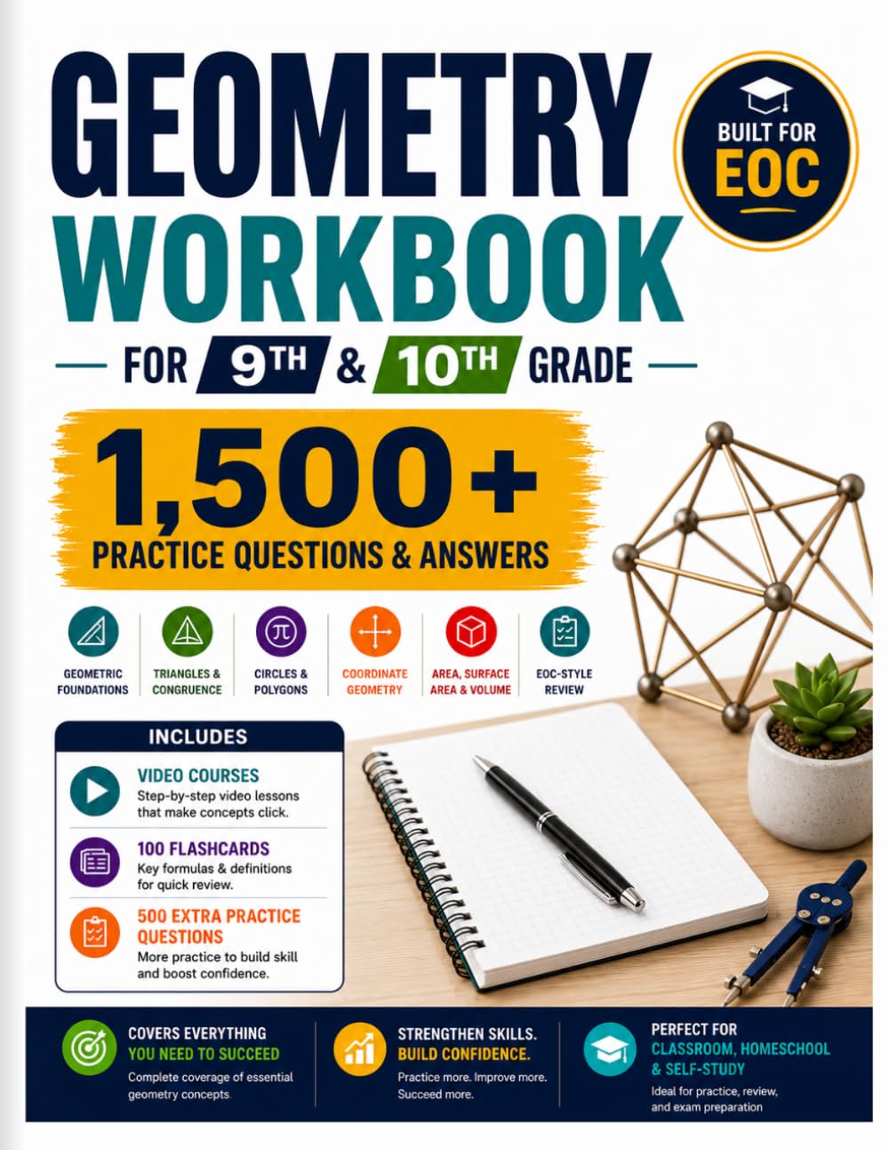 Geometry Workbook for 9th – 10th Grade: 1,500+ Practice Questions & Answers for High School Geometry EOC Prep - For Classroom Learning, Homeschool & Summer Review (Everyday Learning Series)