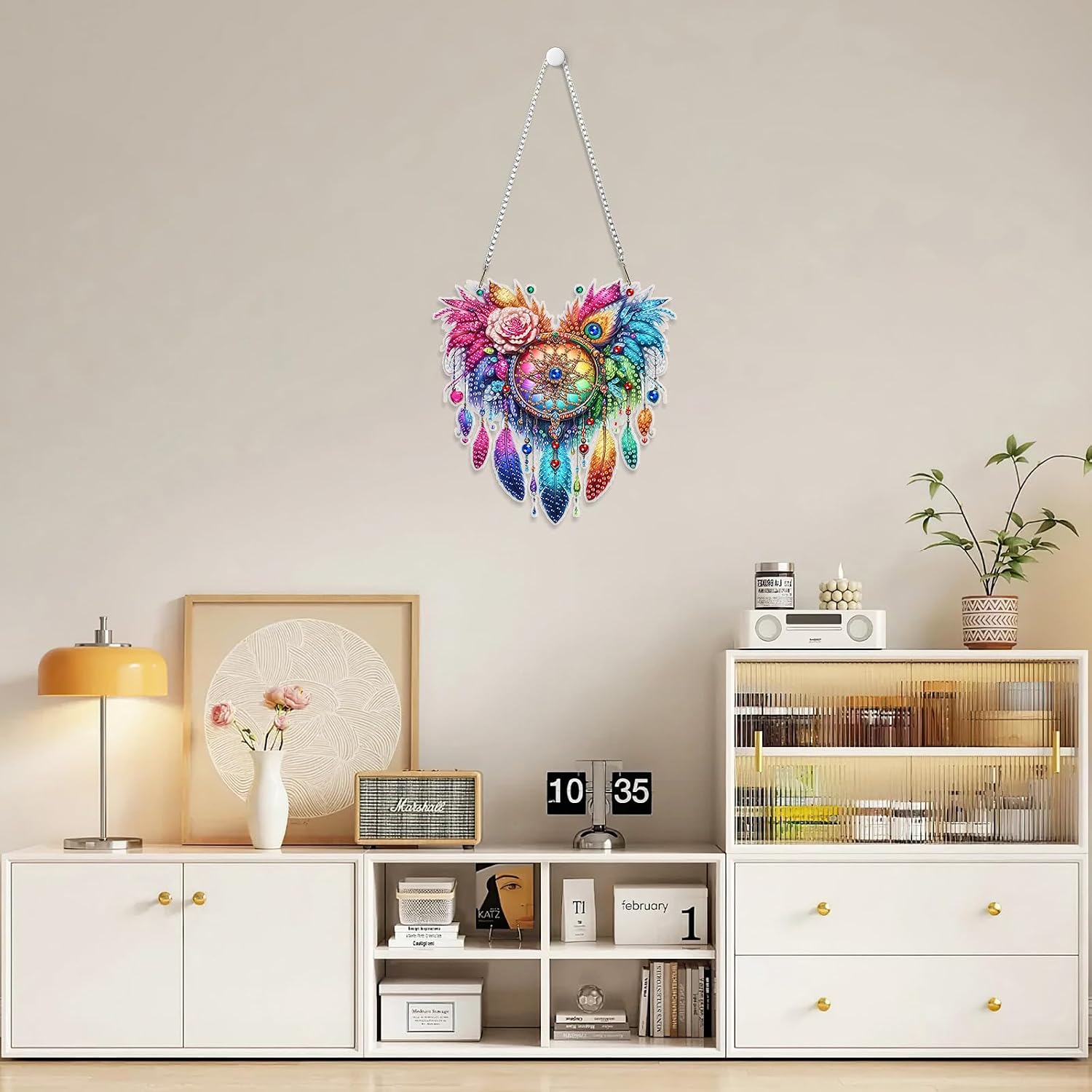 MISCER Love Dream Catcher Hanging Diamond Art Pendants Kits for Adults Kids, Valentine's Day DIY Double Sided 5D Special Diamond Painting Pendant Kit, Gem Art Suncatchers for Window Garden Home Decor image 5