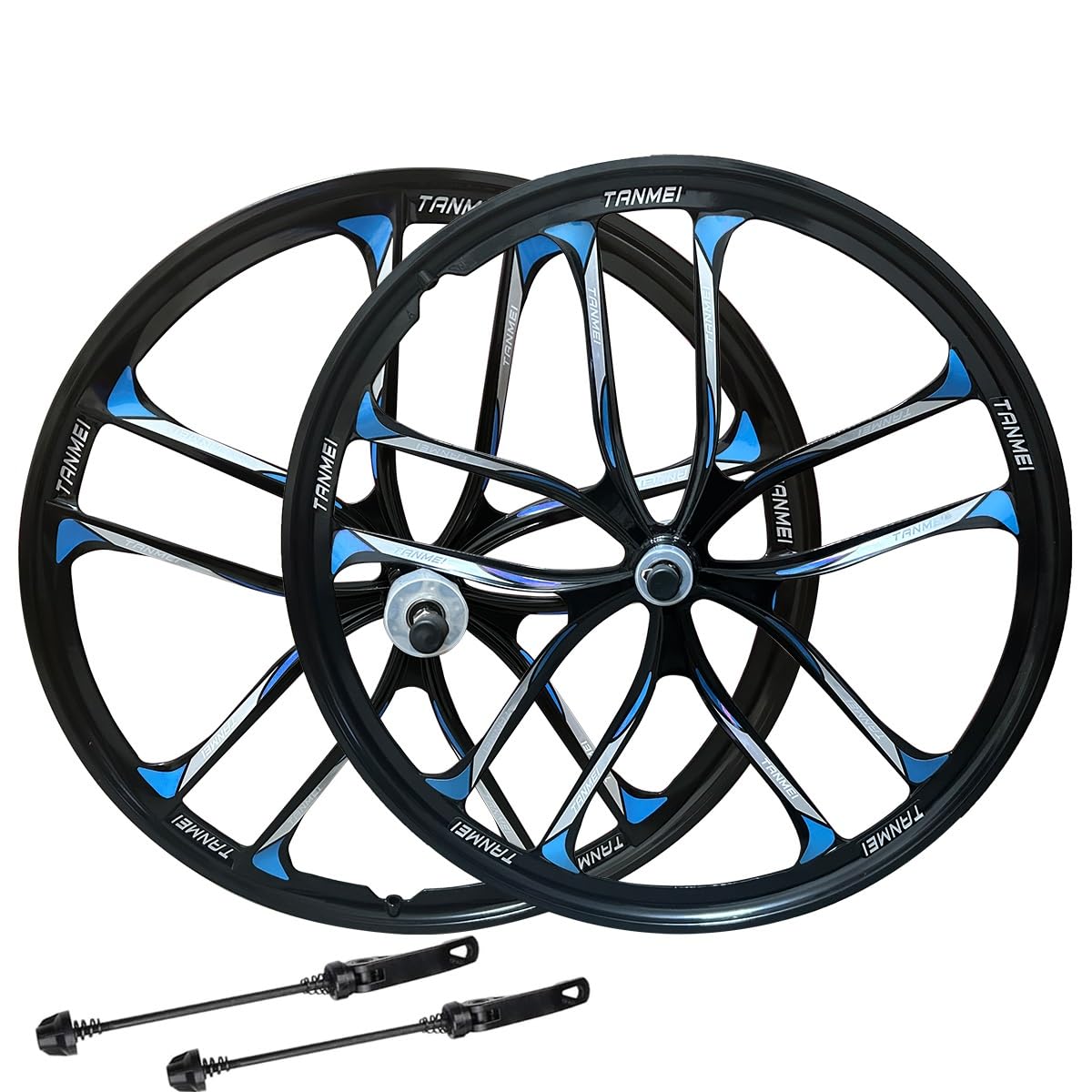 QUYCOIU Bike Wheel Set 24/26/27.5 Inch Magnesium Alloy One-Piece Bike Wheels 10 Spokes Rim Front & Rear 100x135mm For 6-9s Freewheel Quick Release Axles(Black-Blue,24in-Pair)