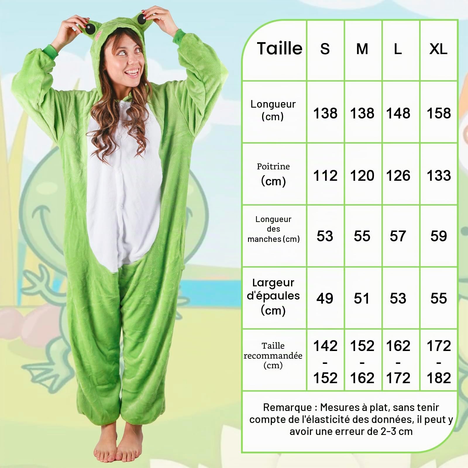 Costume de grenouille unisexe - Pyjama une pièce - Combinaison pour adulte - Avec capuche - Animal - Vêtements de nuit - En peluche - Pour homme et femme - Pour Halloween, carnaval, cosplay