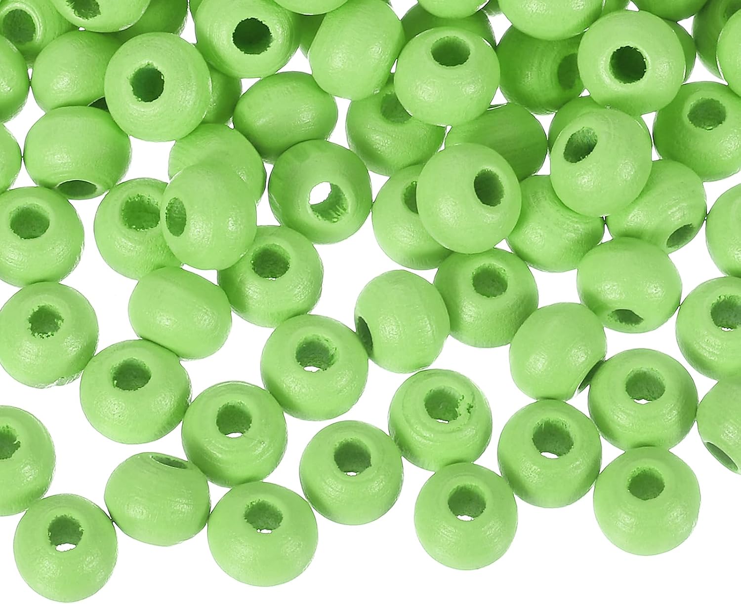 QUARKZMAN 300 sztuk kolorowych koralików z naturalnego drewna, 8 mm, duże, okrągłe, kolorowe, drewniane koraliki do samodzielnego wykonania, bransoletki (jasnozielone)