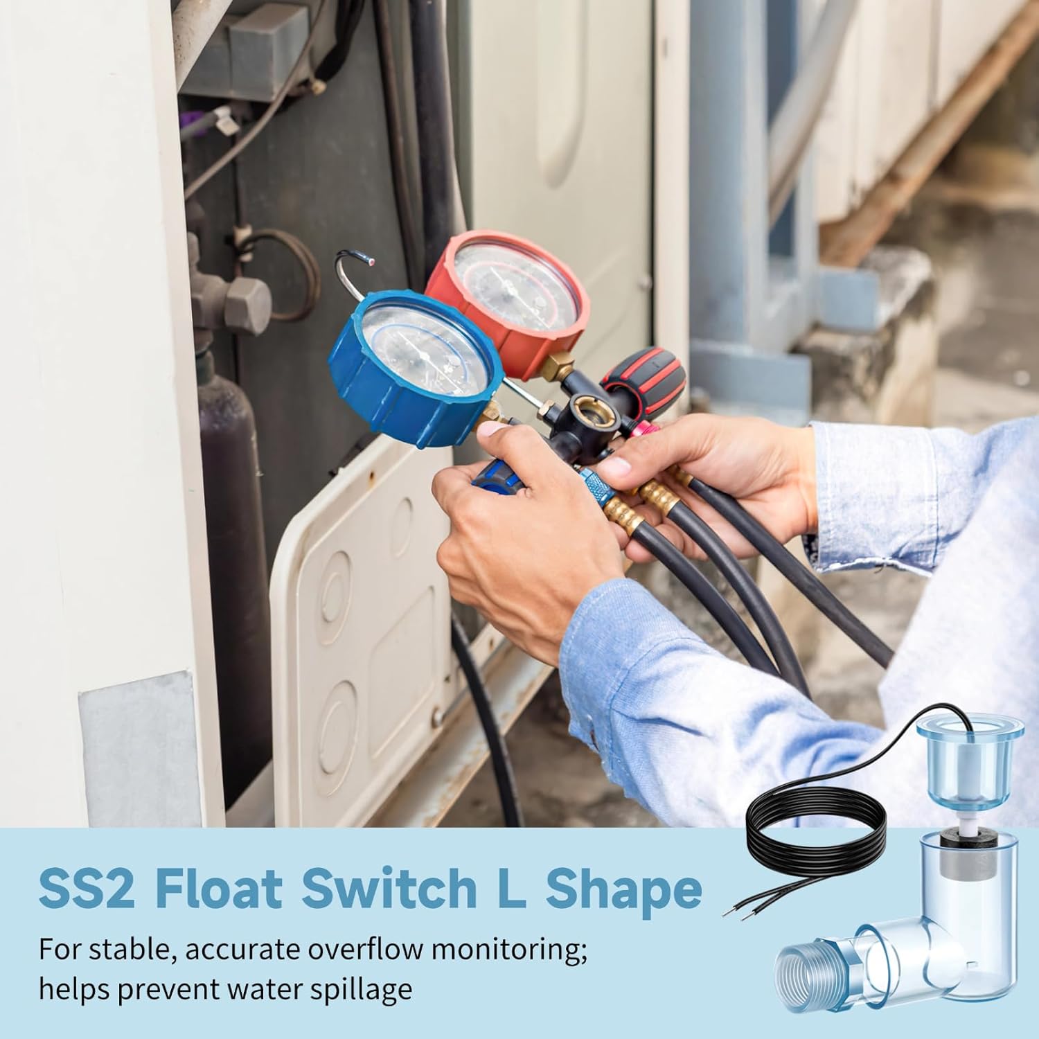 yeesport 6 PCS SS2 AC Float Switches, L Shape AC Float Switch with 3/4 in Adapter & 6 Ft Wire, Water Level Sensor Switch for Air Conditioner Drain, Condensate Overflow Detection, HVAC Safety Accessory