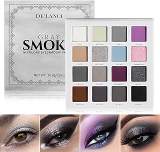 Smoky Grey Eyeshadow Palette, Highly Pigmented Black White Glitter Silver Gray Eyeshadows -Smokey Eyes Makeup, Emo Goth Halloween Makeup, Multichrome Purple Nude Brown Matte Shimmer Eye Shadow