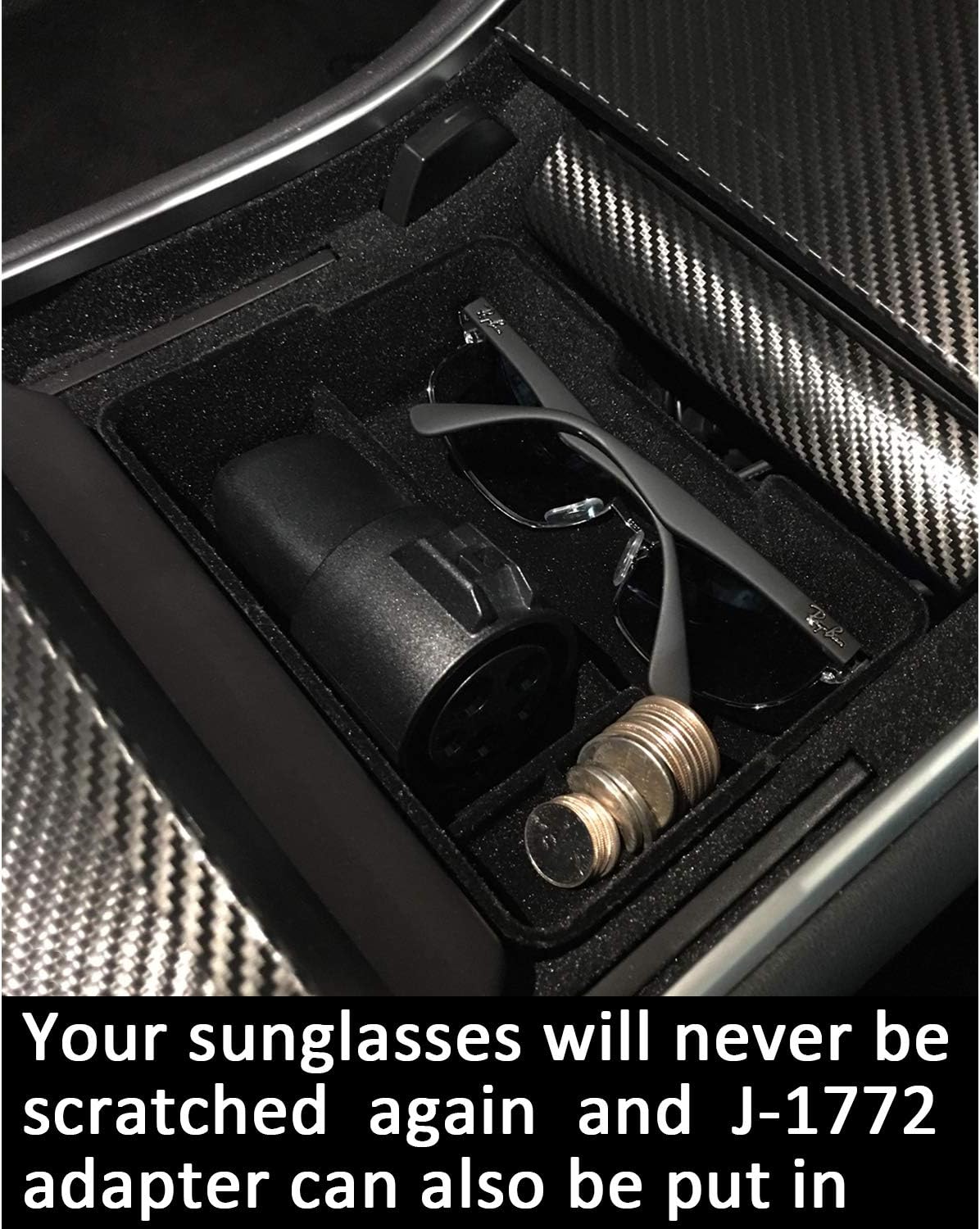 JKCOVER Flocked Center Console Tray Organizer Compatible with Tesla Model 3 (2017 2018 2019) /Model Y Custom Accessory （Not Fit Tesla Model 3 Produced After June 2020 and Model Y）