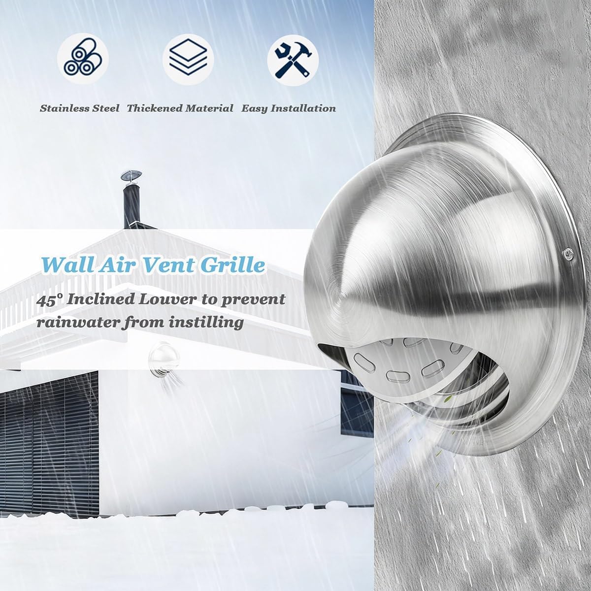 Dryer Vent Cover Outside Stainless Steel 2in 3in 5in 6in 7in 10in Air Vent Covers with Hood Screen Mesh Grille Soffit Vent for Wall Hole and Air Duct Ventilation Outlet Silver(250mm/9.84in)