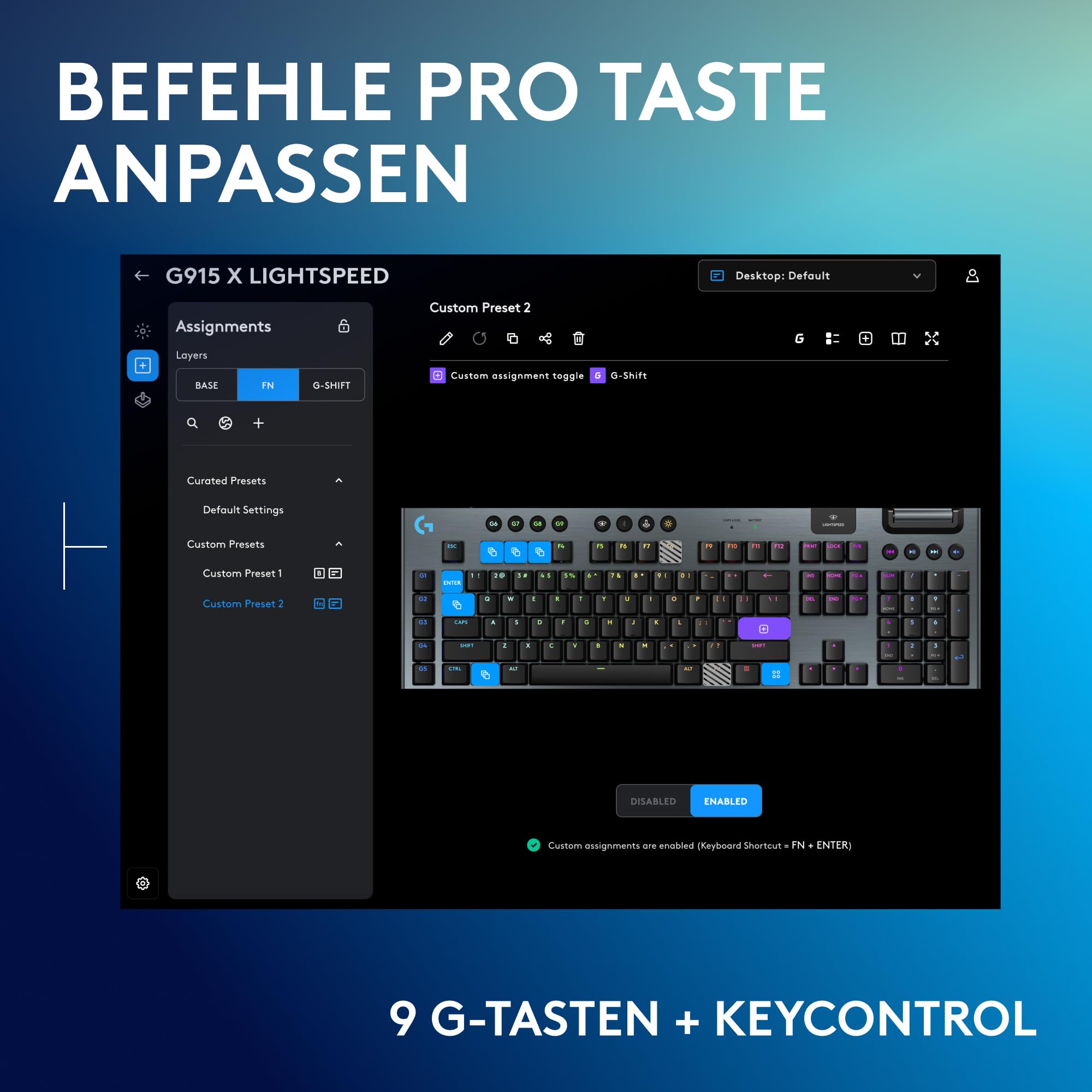 Logitech G G915 X Lightspeed - Kabellose, Flache Gaming-Tastatur, Double-Shot-PBT-Tastenkappen, voll programmierbare Tasten, RGB-Hintergrundbeleuchtung, GL Brown-Tactile, PC/Mac, DEU QWERTZ -Schwarz