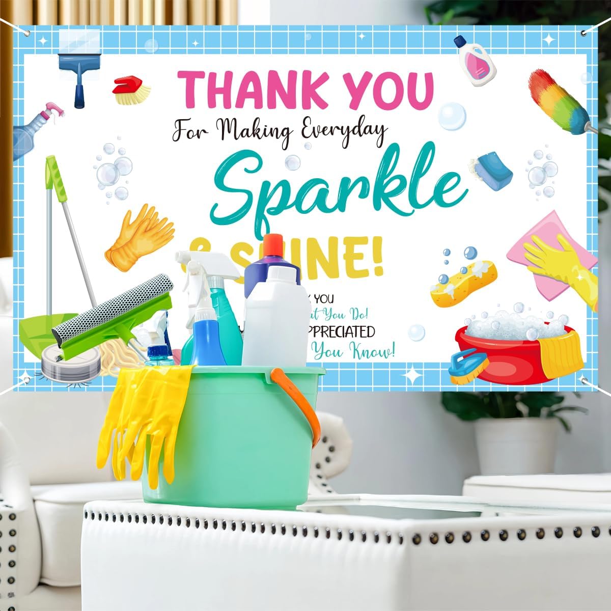 Housekeeping Week Decorations 6 x 4 ft Thank You for Making Every Day Sparkle and Shine Housekeeping Week Backdrop Banner Custodial Staff Recognition Appreciation Theme Party Supplies