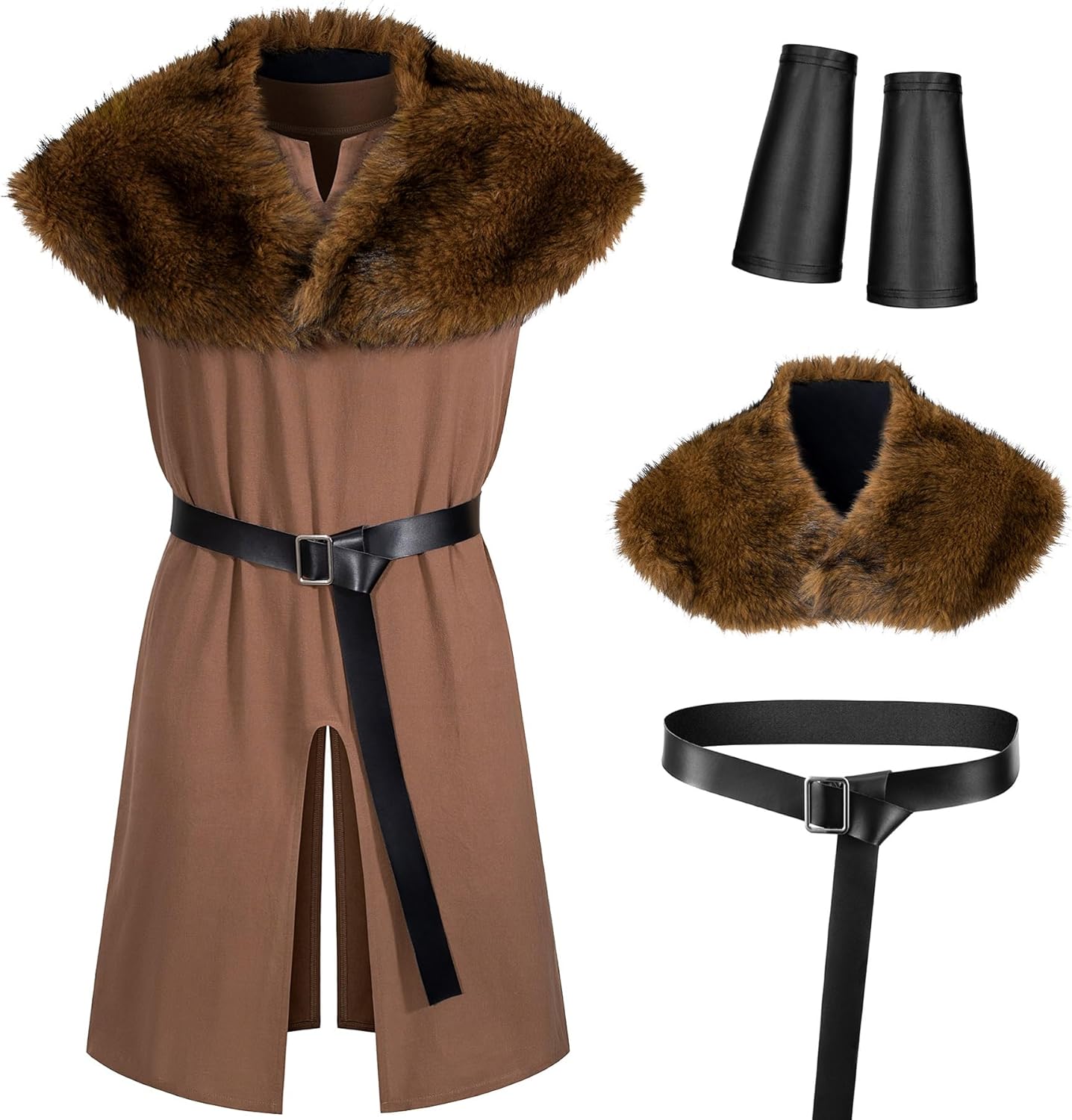 Men Renaissance Medieval Knight Robe Viking outfit Warrior LARP Tunic Halloween Costume Accessories Set