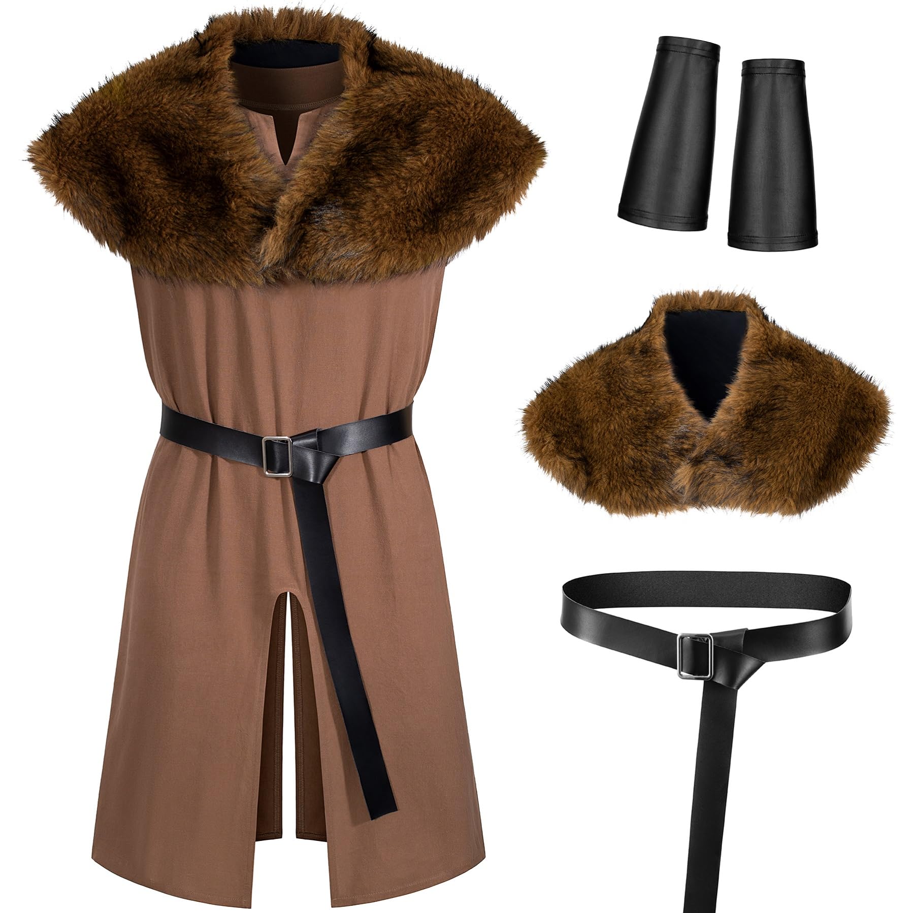 Men Renaissance Medieval Knight Robe Viking outfit Warrior LARP Tunic Halloween Costume Accessories Set
