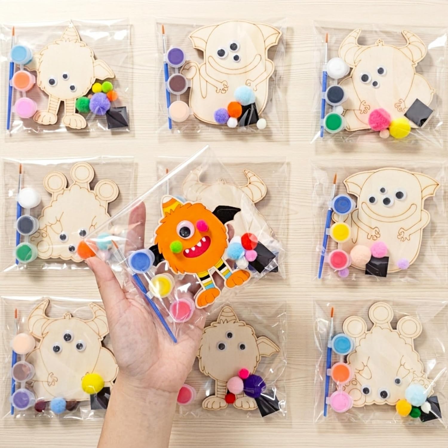 VENUSFIT 12 Pack Halloween Crafts, Make Your Own Monster Wood Painting Kit