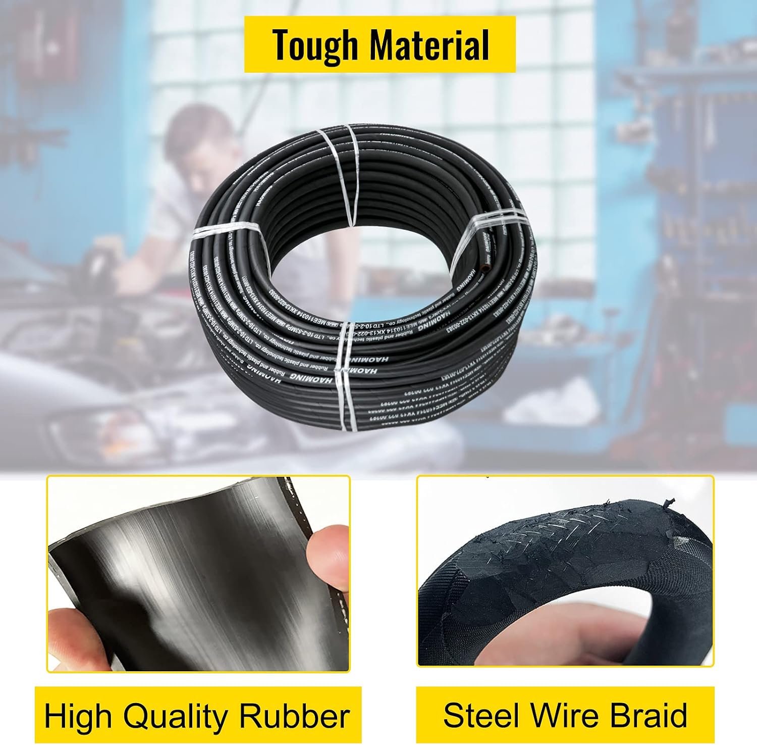 Happybuy Hydraulic Hose 328 Feet Rubber Hydraulic Hose with 2 High-Tensile Steel Wire Braid, 3/8 Inch Inner Diameter, 5000 PSI Max, -40°F to 250°F, Flexible Hydraulic Oil Hose for Industrial Use
