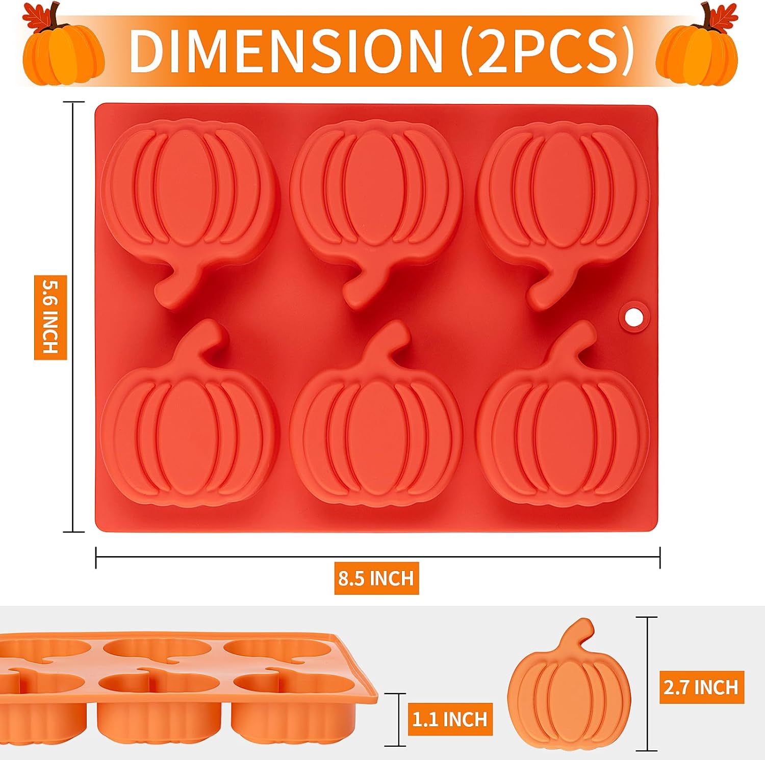 Silicone Pumpkin Molds, 2 Pack Pumpkin Cake Molds, 6 Cavity Silicone Cupcake Pan Halloween Thanksgiving Fall Baking Mould for Chocolate, Hot Chocolate Bomb, Muffin, Soap Making