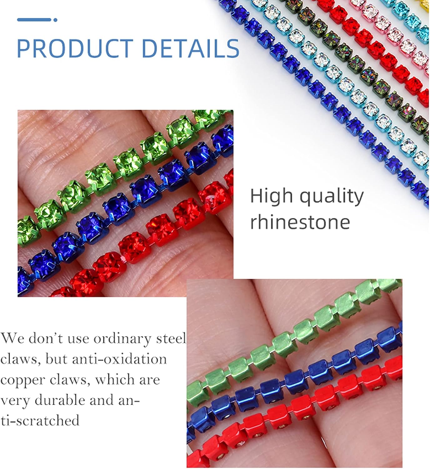 1 Roll 10 Yards 4MM Crystal Rhinestone Close Chain, SS16 Sew on Trim for Jewelry Crafts DIY, Cup Chain (Jet Black, SS16 / 4mm)