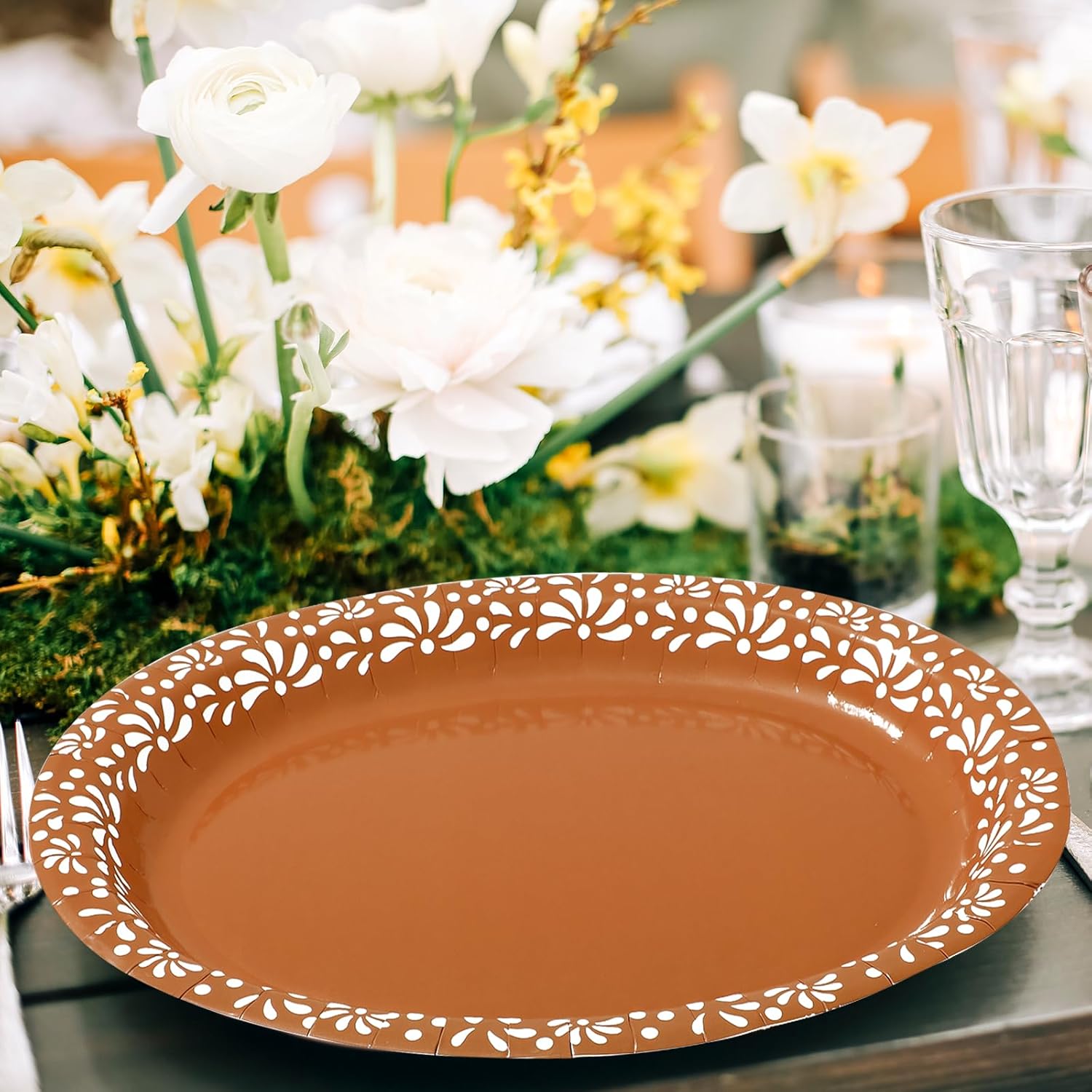 Whaline 50 Pcs Cielito Lindo Paper Plates 12 x 10 Inch Platos De Barro Mexicanos Disposable Dinner Plates Terracotta Clay Pottery Mexico Fiesta Party Supplies for Baby Shower Wedding Decor
