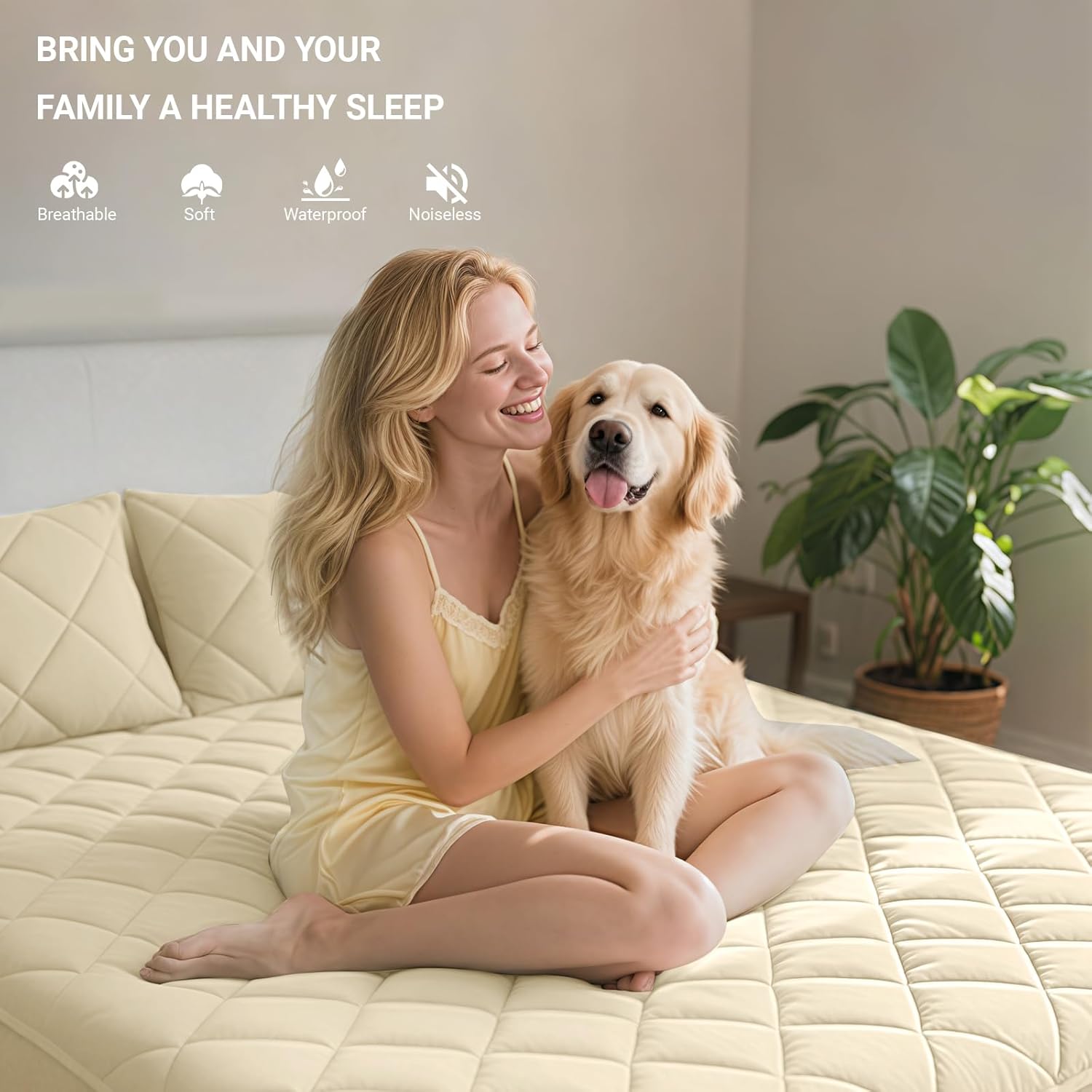 California King Mattress Protector,Waterproof Mattress Protector Fitted Up to 16" Deep Pocket, Soft Breathable Bed Mattress Cover for Bedroom,Doom Room,(Khaki)