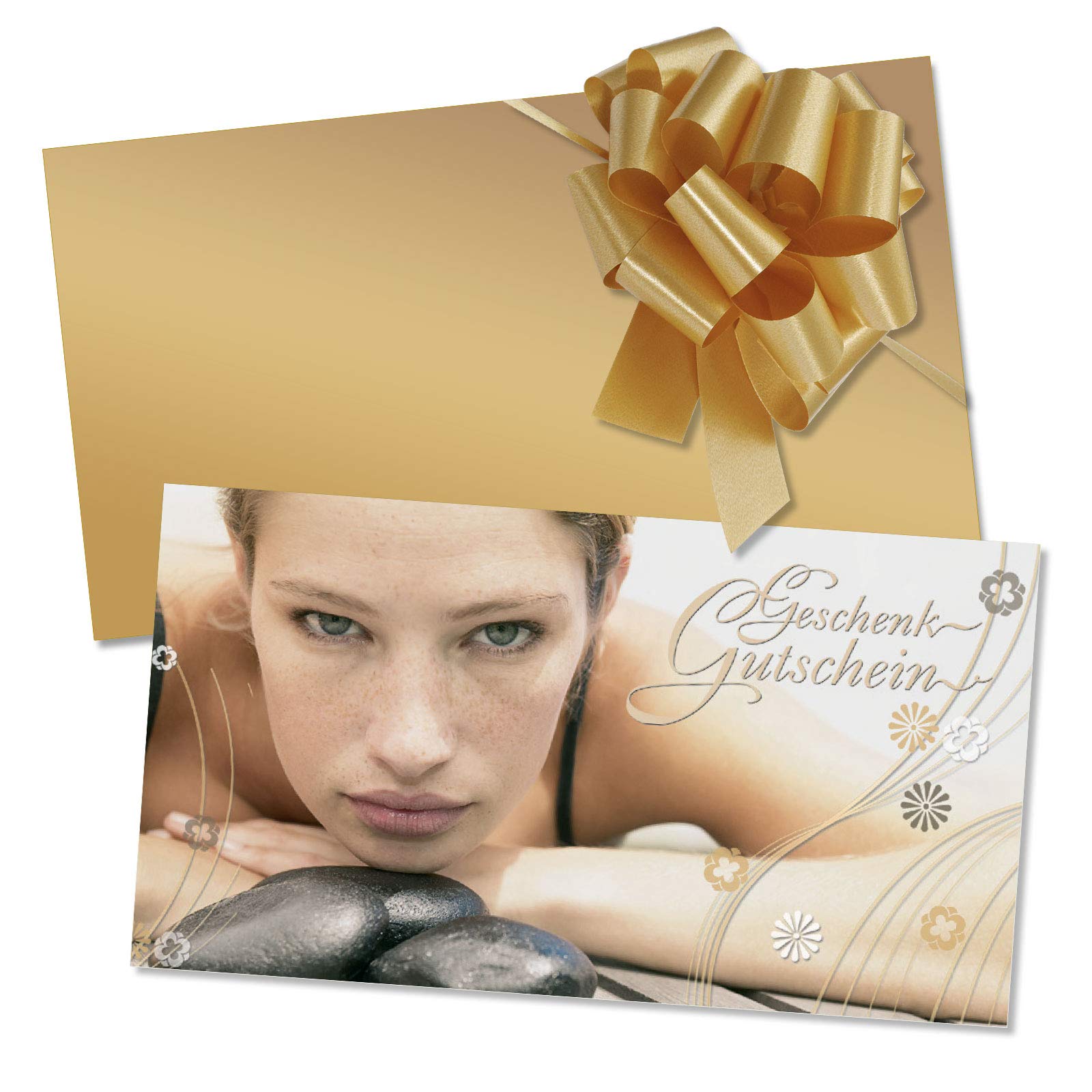 GESCHENKGUTSCHEINcom - 50 Gutscheine mit Umschlag/Schleife für Kosmetikinstitut Kosmetik Wellness - Geschenkgutschein-Vordruck blanko MA1701-2-50