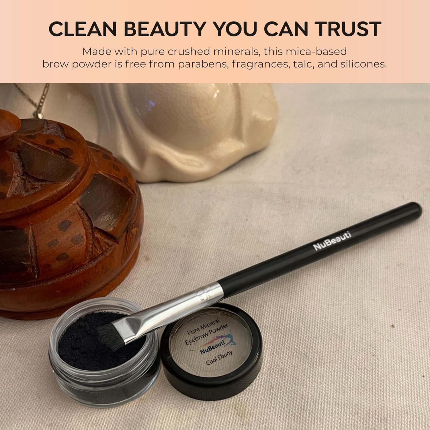 Natural Eyebrow Powder Kit - Mica Brow Makeup With Professional Angled Brush - 10 Natural Shades - No Parabens or Chemicals - Eyebrow Shaper