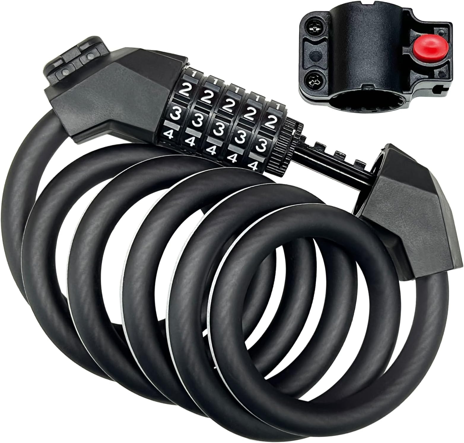 Premium Bike Lock Cable, 4.9 Feet Combination Bicycle Lock, 5-Digit Resettable Coiled Security Chain Locks, Anti-Theft Accessory with Mounting Bracket for Electric Outdoor Equipment Scooter