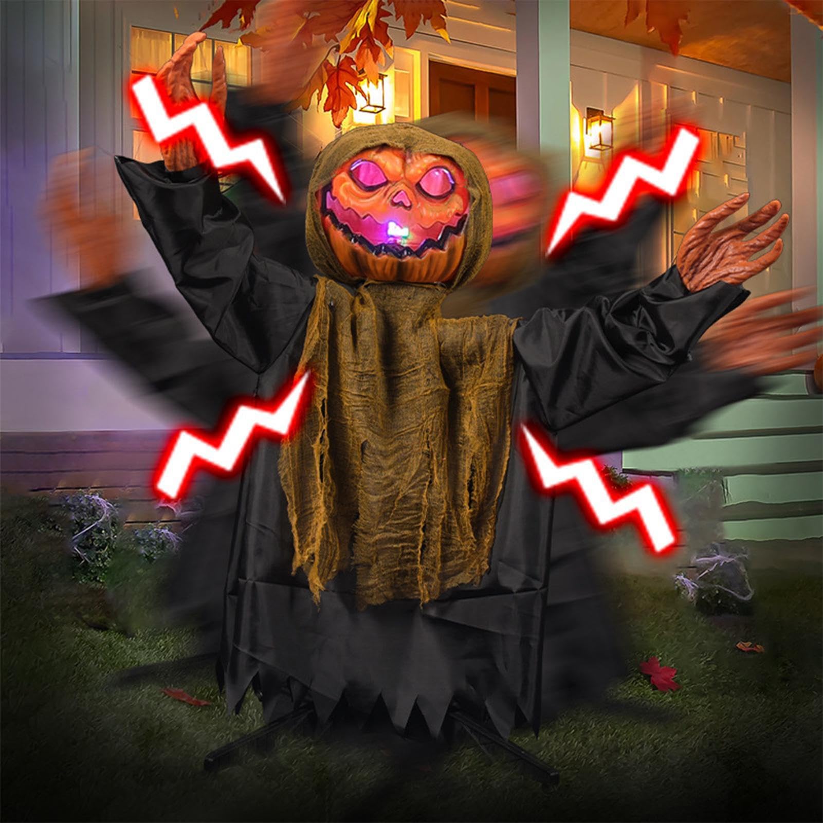 Animatroniczne Dekoracje Halloweenowe Straszna Świecąca Figura Dyniowego | Oświetlana Kołysząca z Dźwiękiem na Ogród Taras Święta
