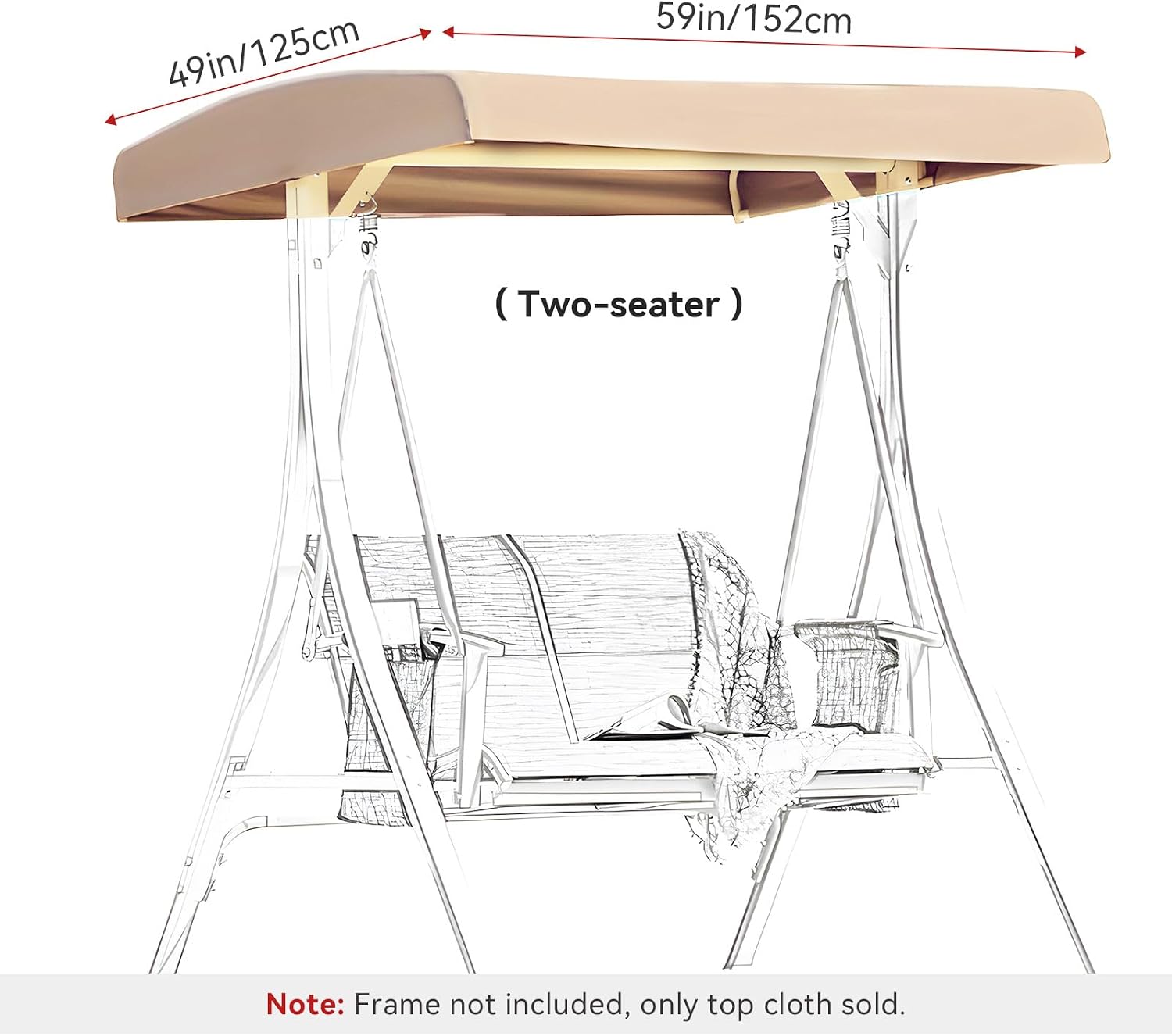 Outdoor Swing Canopy Replacement Waterproof Porch Top Cover, 2 or 3 Seater Universal Replacement Canopy for Swing, Seat Furniture Awning for Chair Patio Backyard Garden Porch