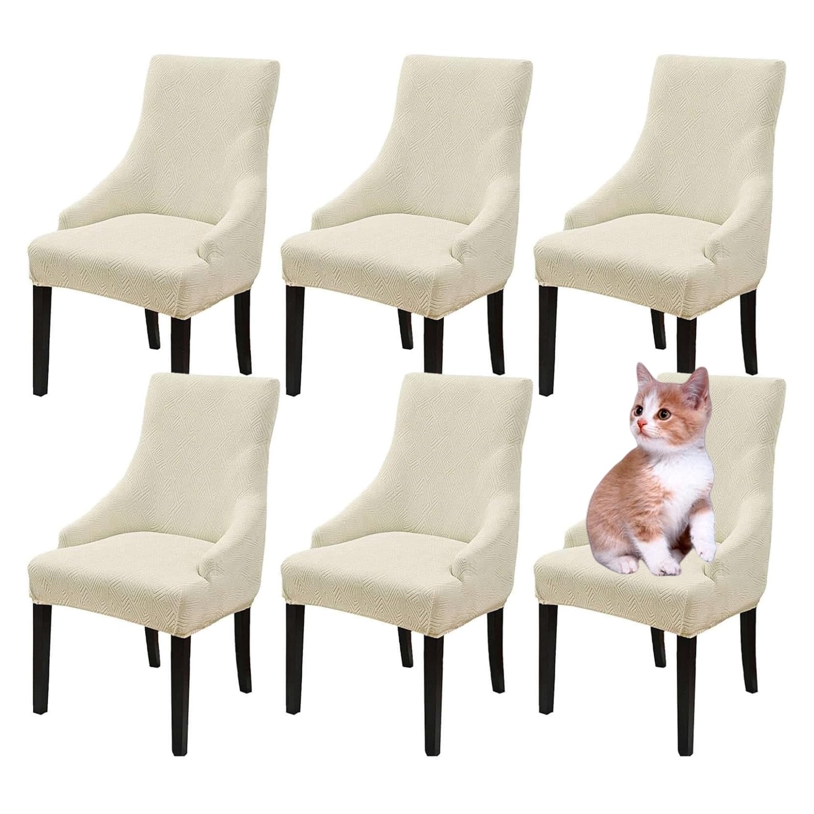 Housses de chaise à oreilles pour la maison et les banquets festifs - Pack de 6 beige
