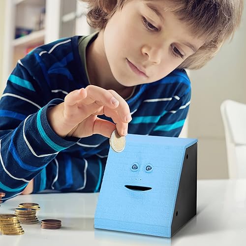 Miniatura 5 de Banco de ahorro para comer monedas, banco de monedas de cara, funciona con pilas, caja de ahorro de dinero de mono, alcancía para niños y niñas,