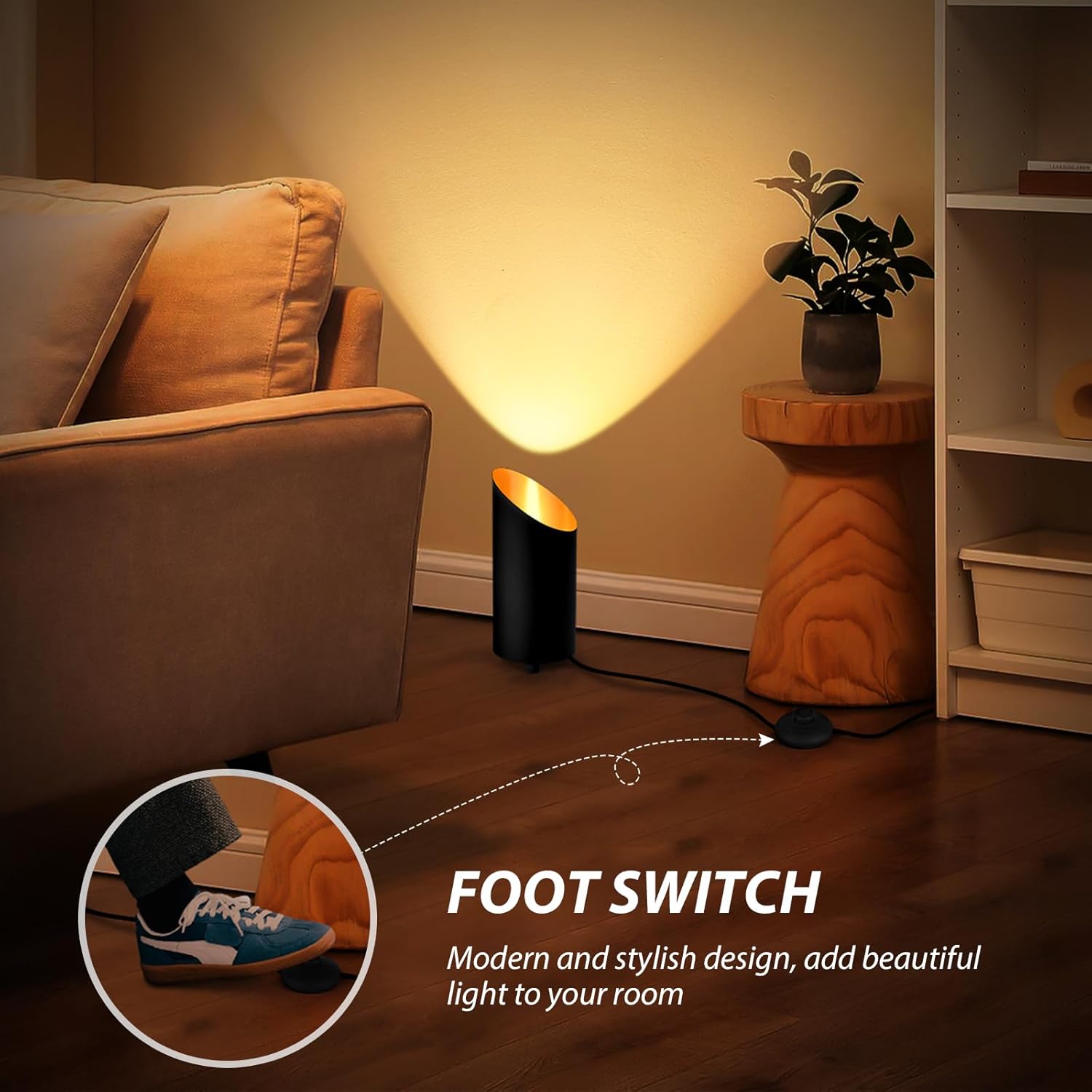Uplighting Indoor, 7W Floor Can Lights with 2700K LED GU10 Bulbs, IP44 Waterproof Uplights Spotlight for Dark Corner Sofa House Plant Wall Artwork Indoor, 6.5FT Plug Cord & Foot Switch, Black